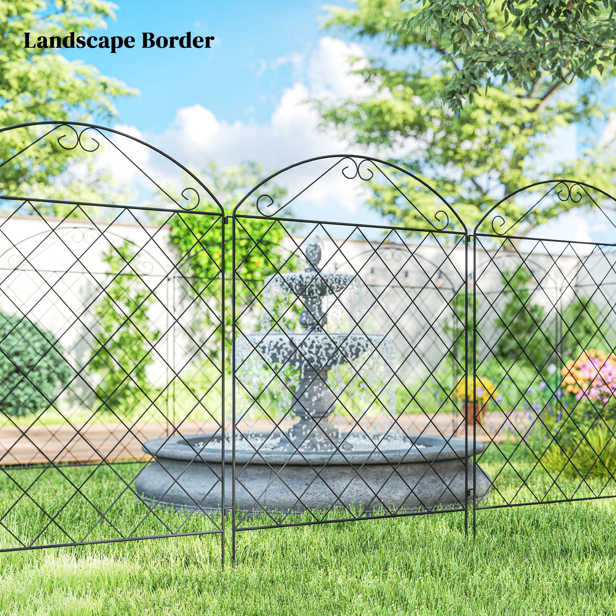 Outsunny Decorative Garden Fencing, 43in x 11.5ft Outdoor Picket Fence Panels, 4PCs Rustproof Metal Wire Landscape Flower Bed Border Edging Animal Barrier, Black