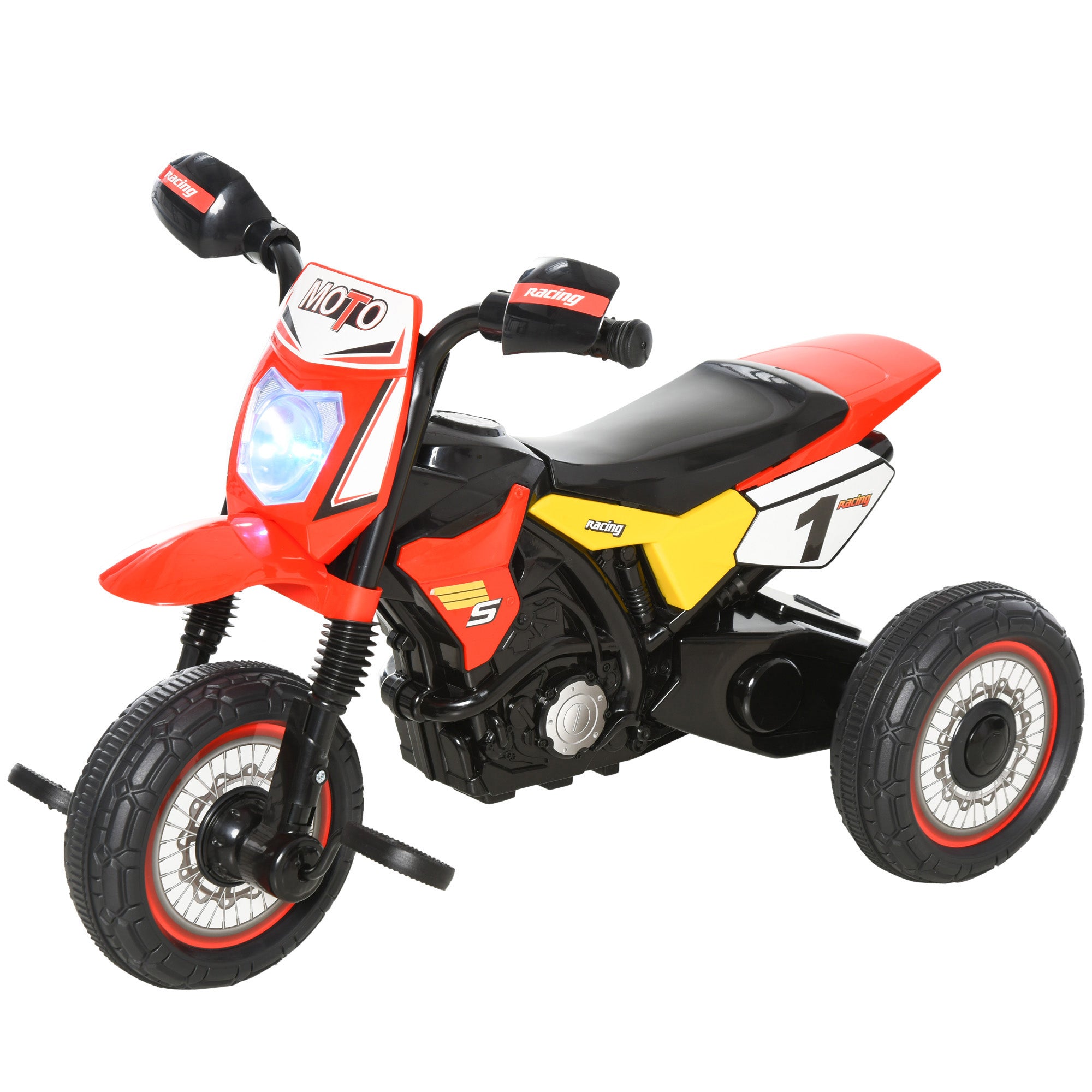 HOMCOM Toddler Pedal Motorcycle Kids Ride On Tricycle Early Learning w/ Music Lights Handlebar Stickers Exercise Boys Girls Gift for Kids 18 - 36 Months Red - North Peak Garden Furniture