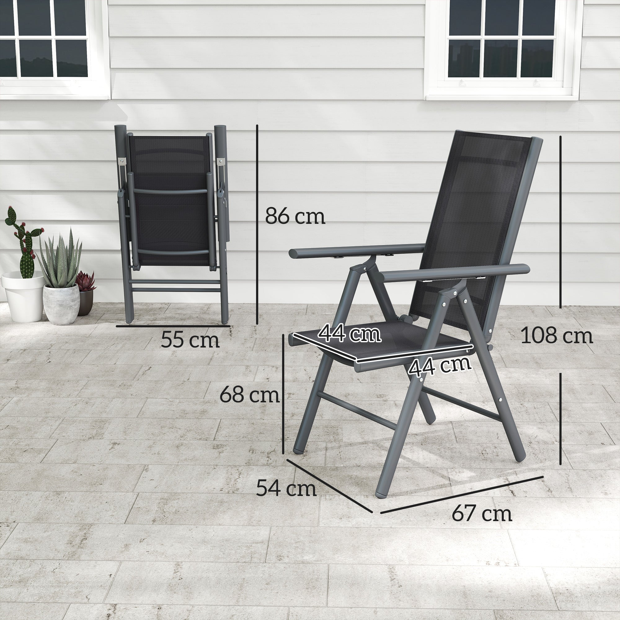 Outsunny Set of 2 Folding Chair, Aluminium Frame Outdoor Camping Chairs with Breathable Mesh Back and Seat, Garden Chair Set with Armrests for Balcony, Dark Grey - North Peak Garden Furniture
