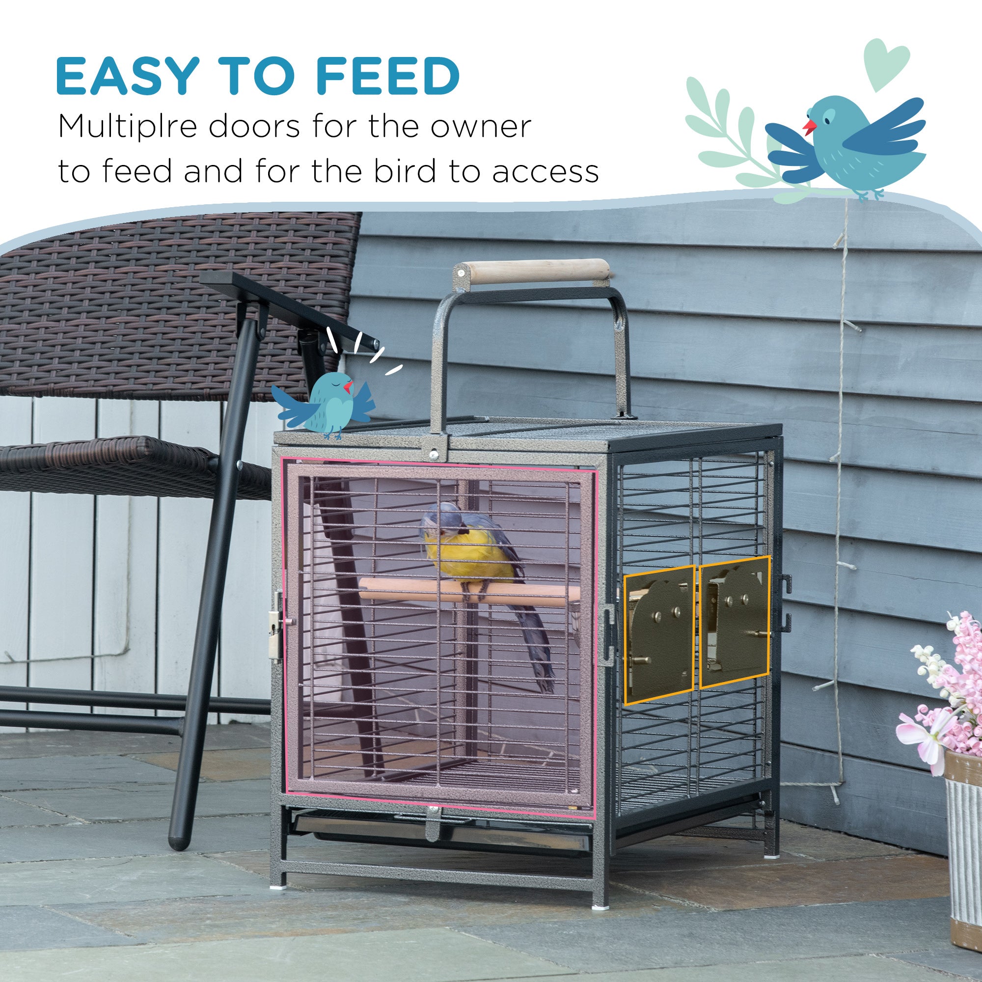 PawHut Parrot Cage, Travel Carry Pet Bird Cage, with Metal Handle - North Peak Garden Furniture