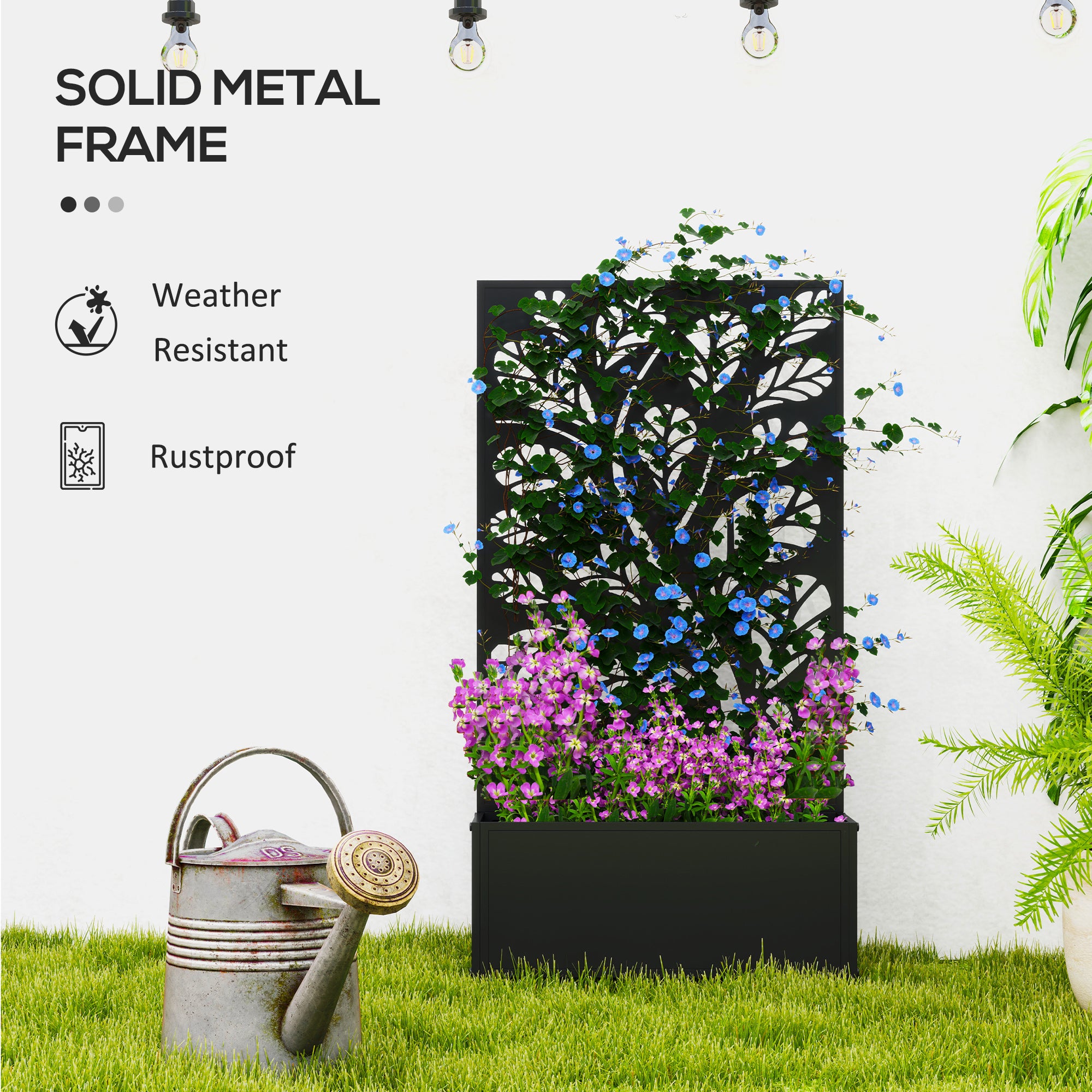 Outsunny Outdoor Metal Planter, with Back Trellis - Black - North Peak Garden Furniture