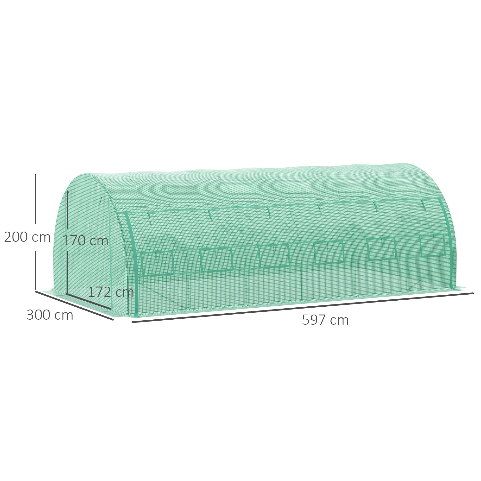 Outsunny Polytunnel Greenhouse Walk-in Grow House Tent with Roll-up Sidewalls, Zipped Door and 12 Windows, 6x3x2m Green - North Peak Garden Furniture