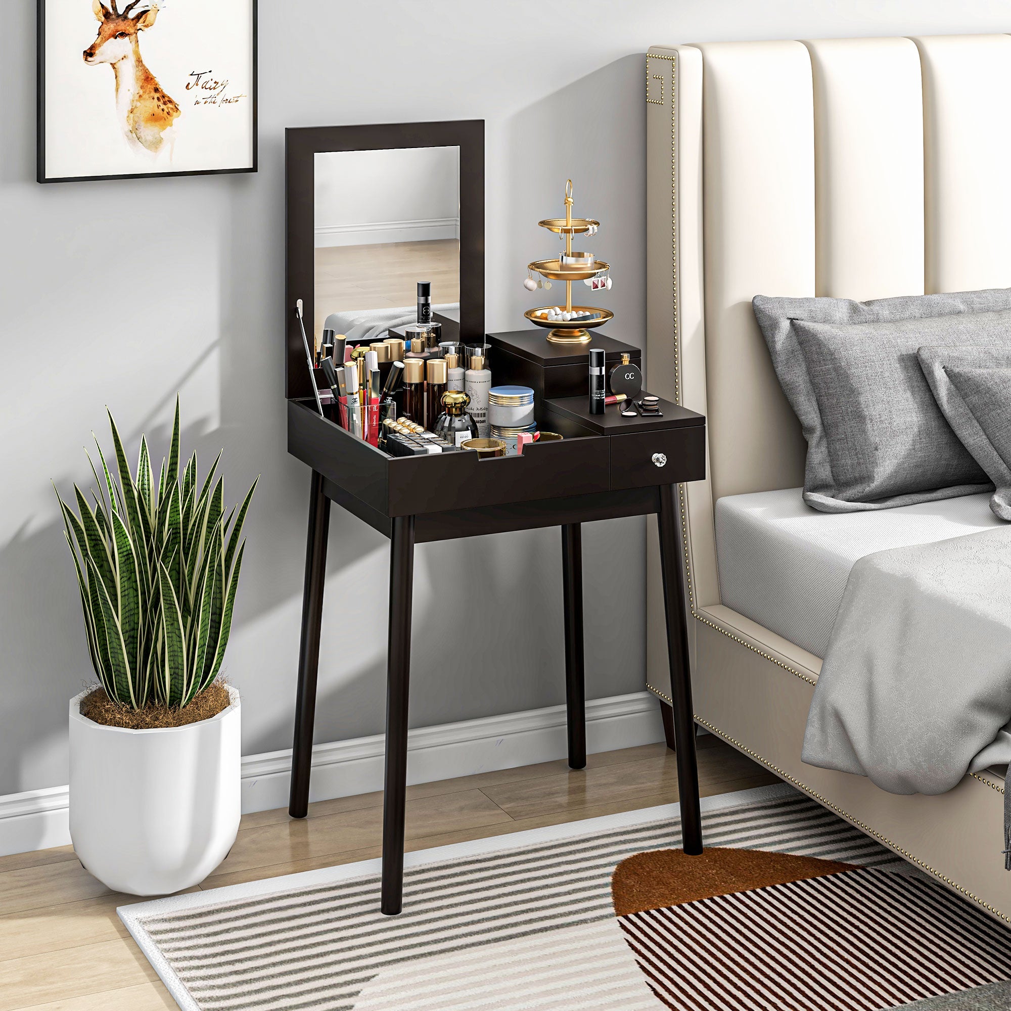 HOMCOM Dressing Table with Flip-up Mirror, Makeup Desk with 2 Drawers, Vanity Table Writing Desk for Bedroom Living Room, Black - North Peak Garden Furniture