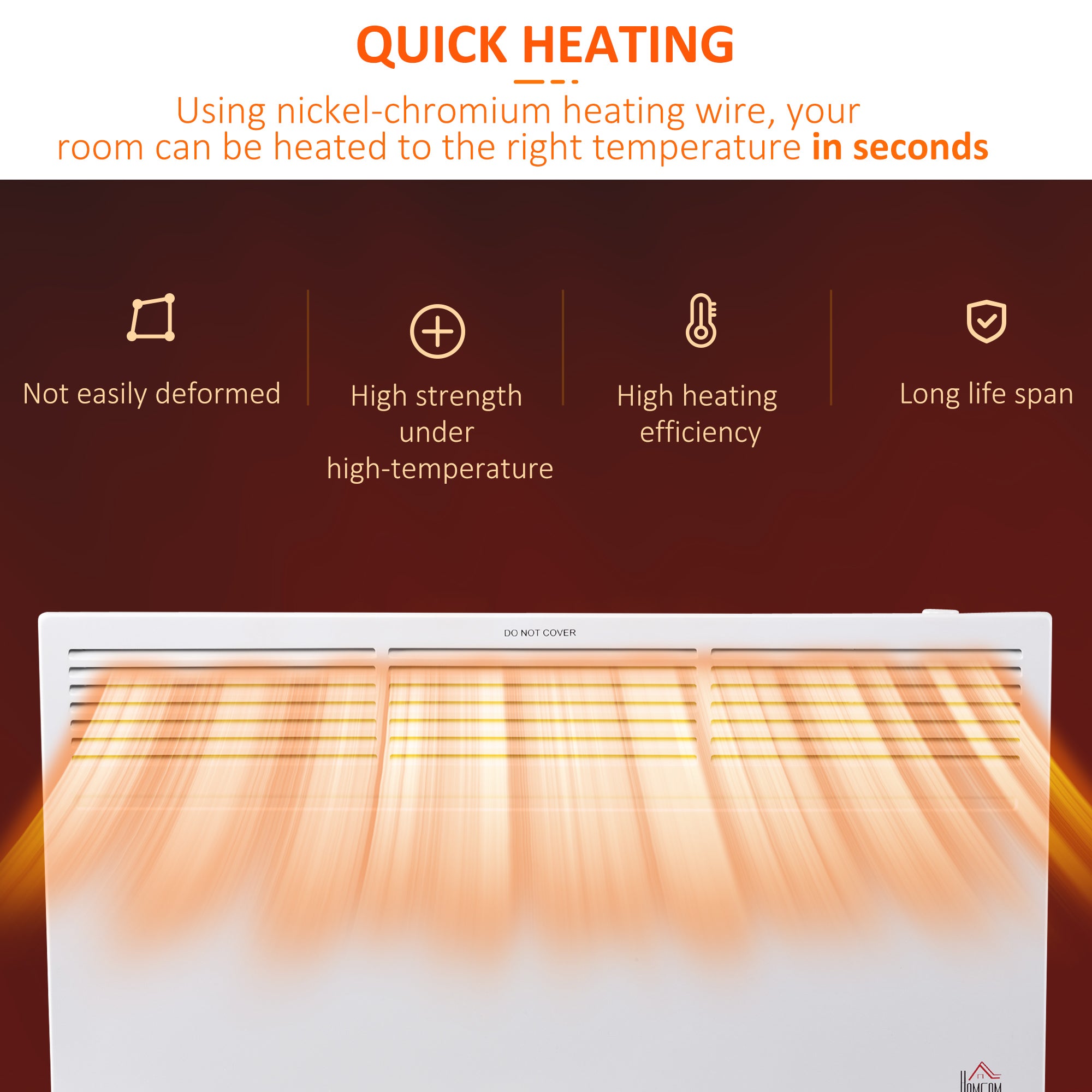 HOMCOM Convector Radiator Heater Freestanding or Wall-mounted Portable Electric Heating with 2 Heat Settings, Adjustable Thermostat and Safety Cut-Off, White - North Peak Garden Furniture