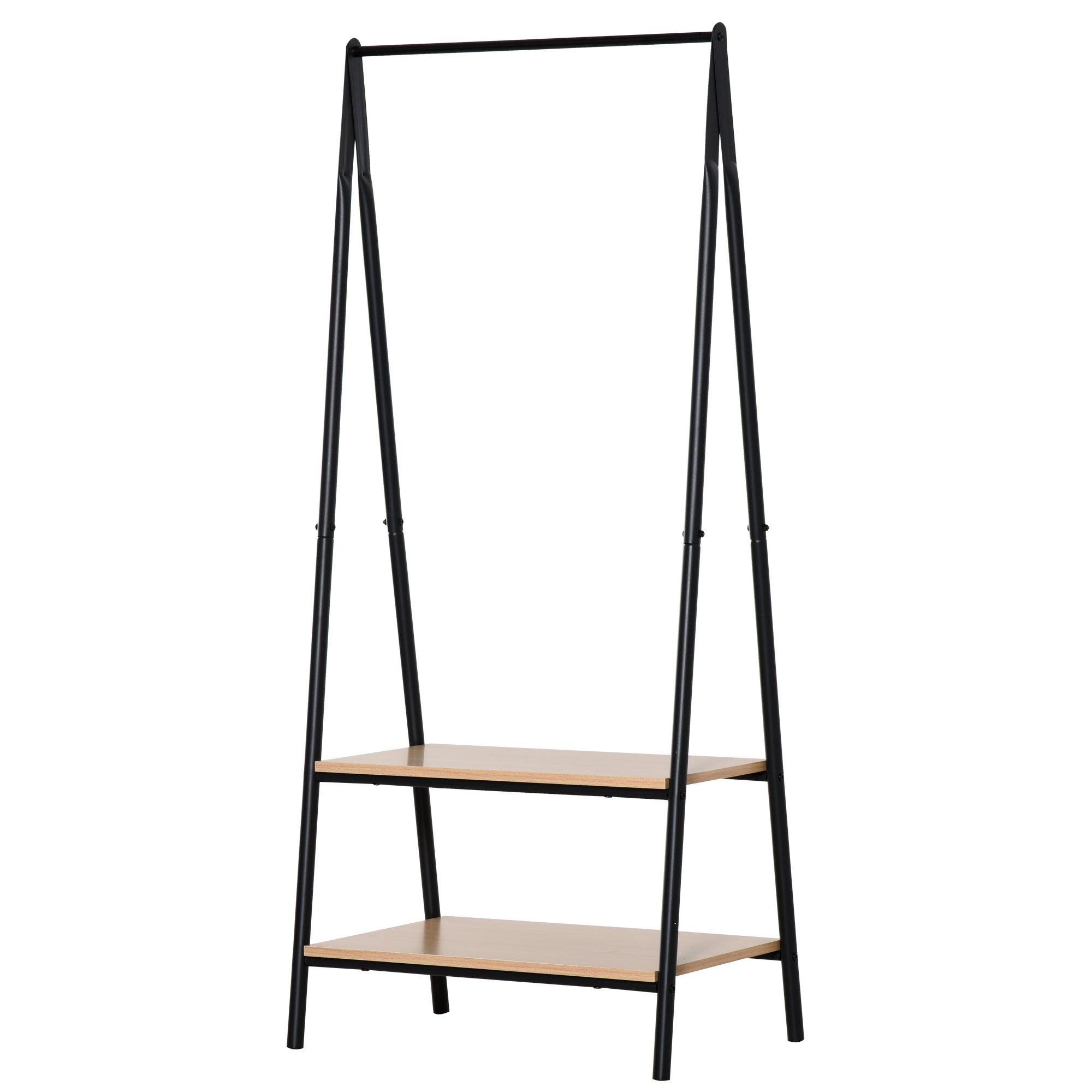 HOMCOM Clothes Rail, Freestanding Metal Clothes Rack with 2 Tier Storage Shelves for Bedroom and Entryway, 64 x 42.5 x 149 cm, Black Frame - North Peak Garden Furniture