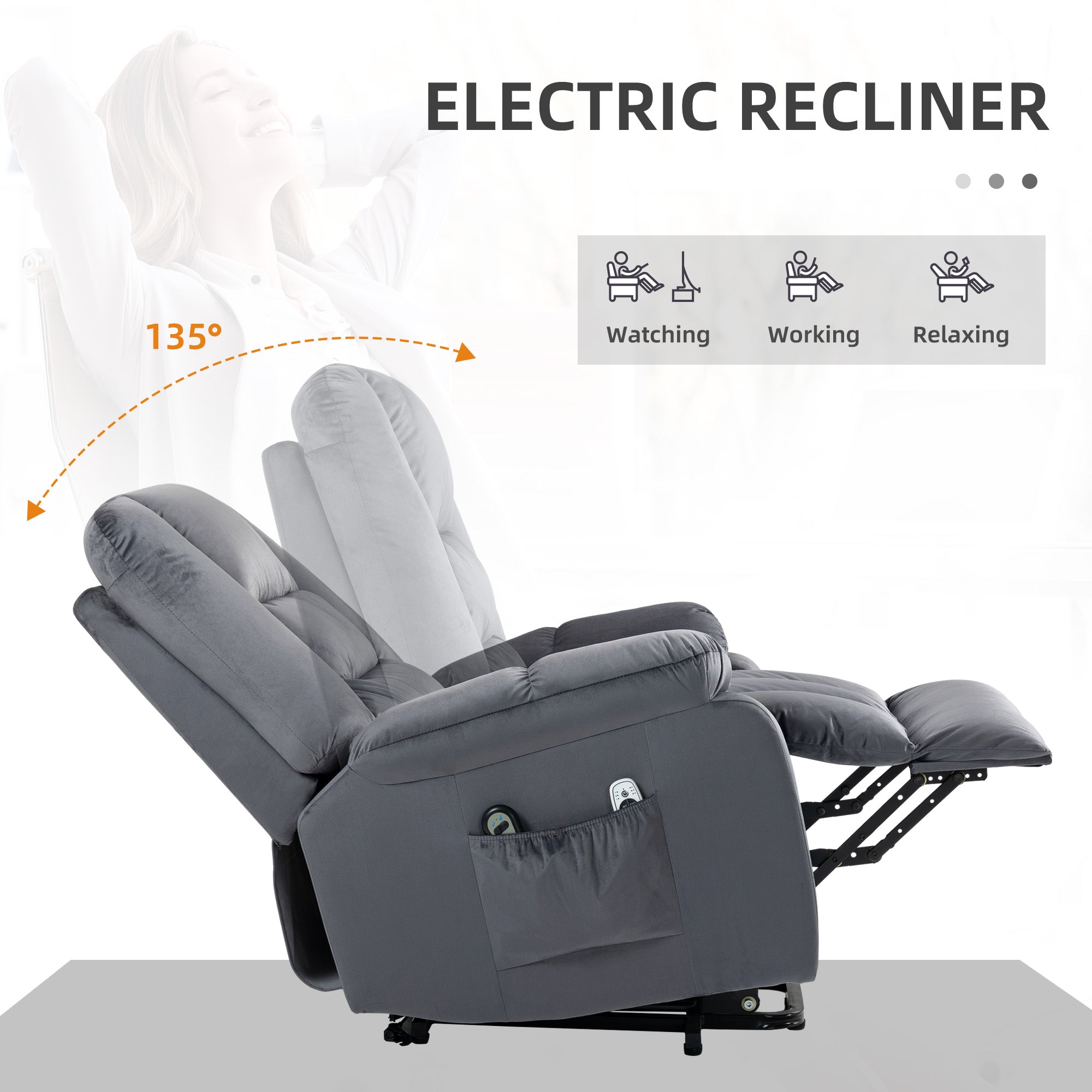 HOMCOM Leathaire Eight Massage Point Armchair, with Heat and Reclining Back - Grey - North Peak Garden Furniture
