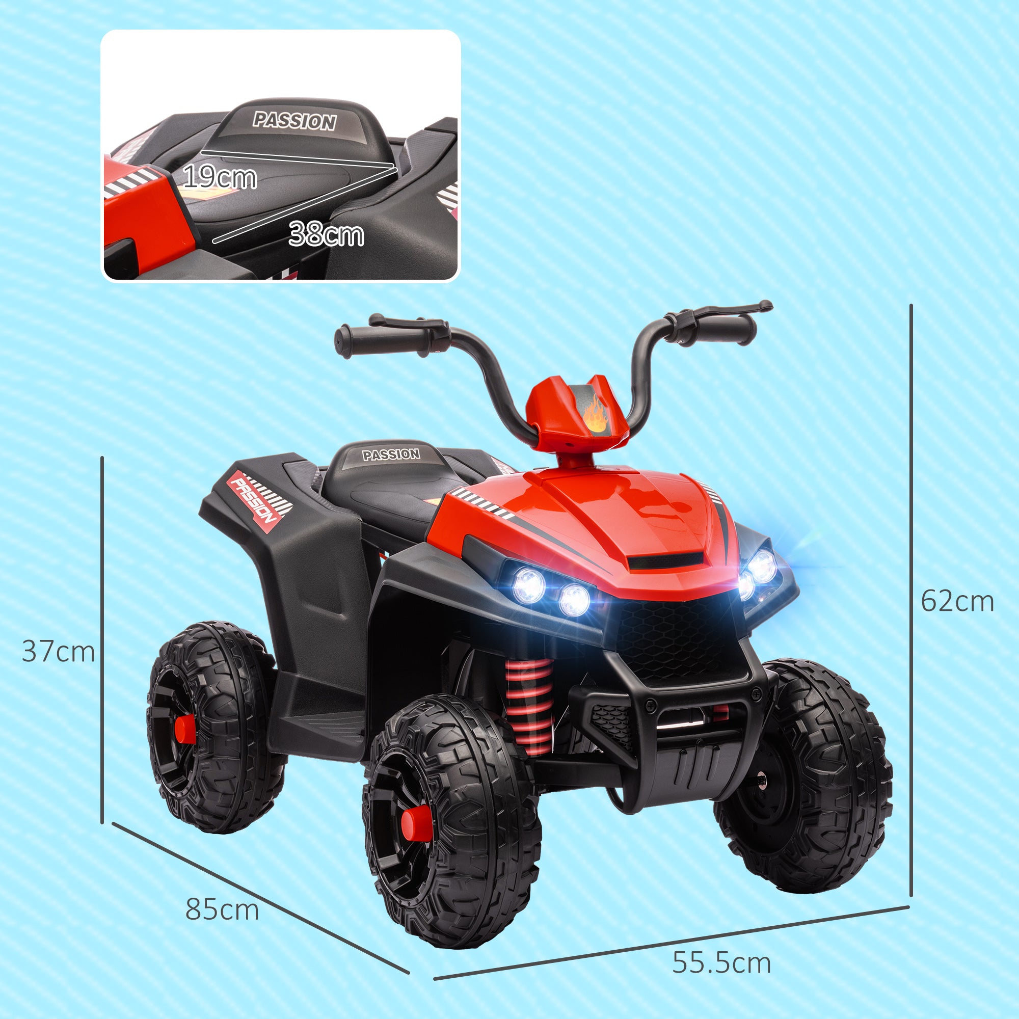 AIYAPLAY 12V Kids Electric Quad Bike w/ Spring Suspension System, Forward & Backward, LED Light, Music, MP3, Red - North Peak Garden Furniture