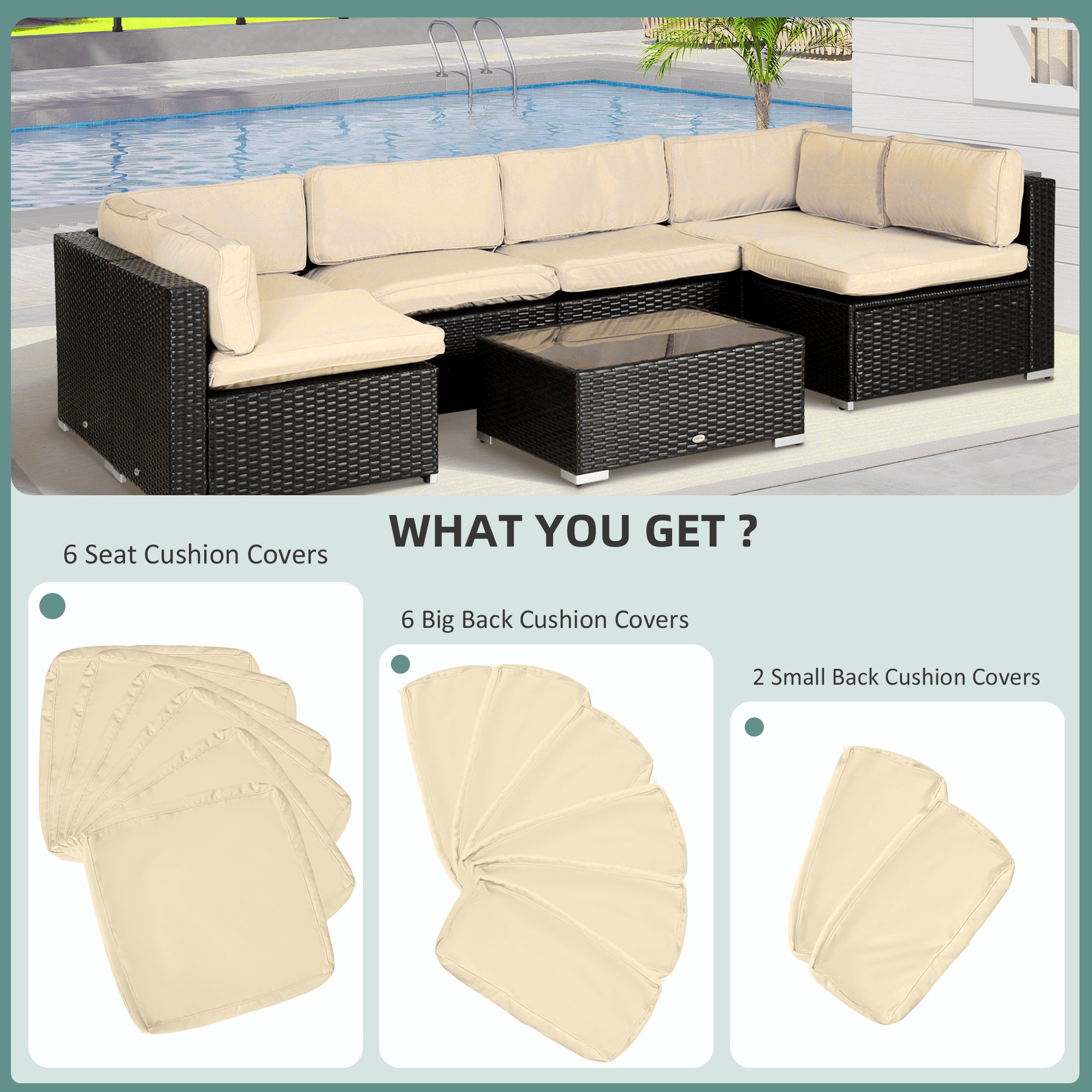 Outsunny Garden Rattan Sofa Cushion Polyester Cover Replacement Outdoor- No Cushion Included Beige