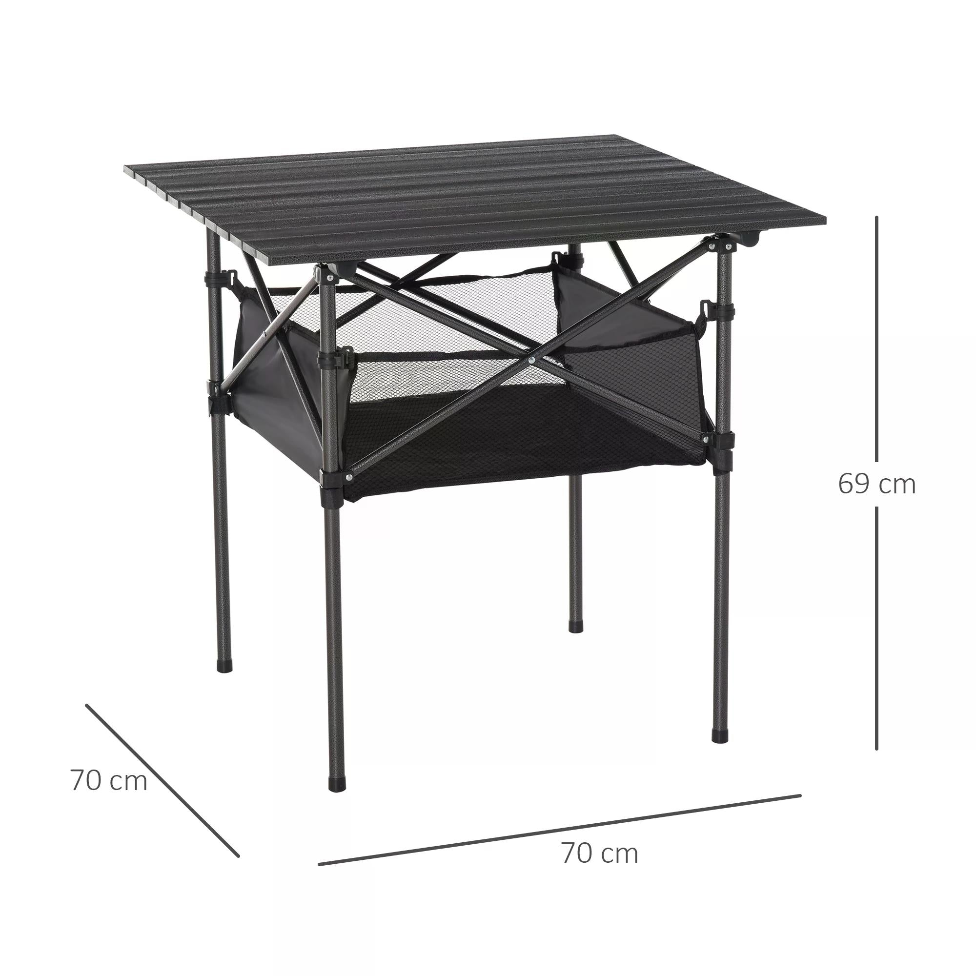 Folding Camping Table with Mesh Storage Bag Lightweight Aluminum Picnic Desk,Roll Up Tabletop with Carring Bag by Outsunny