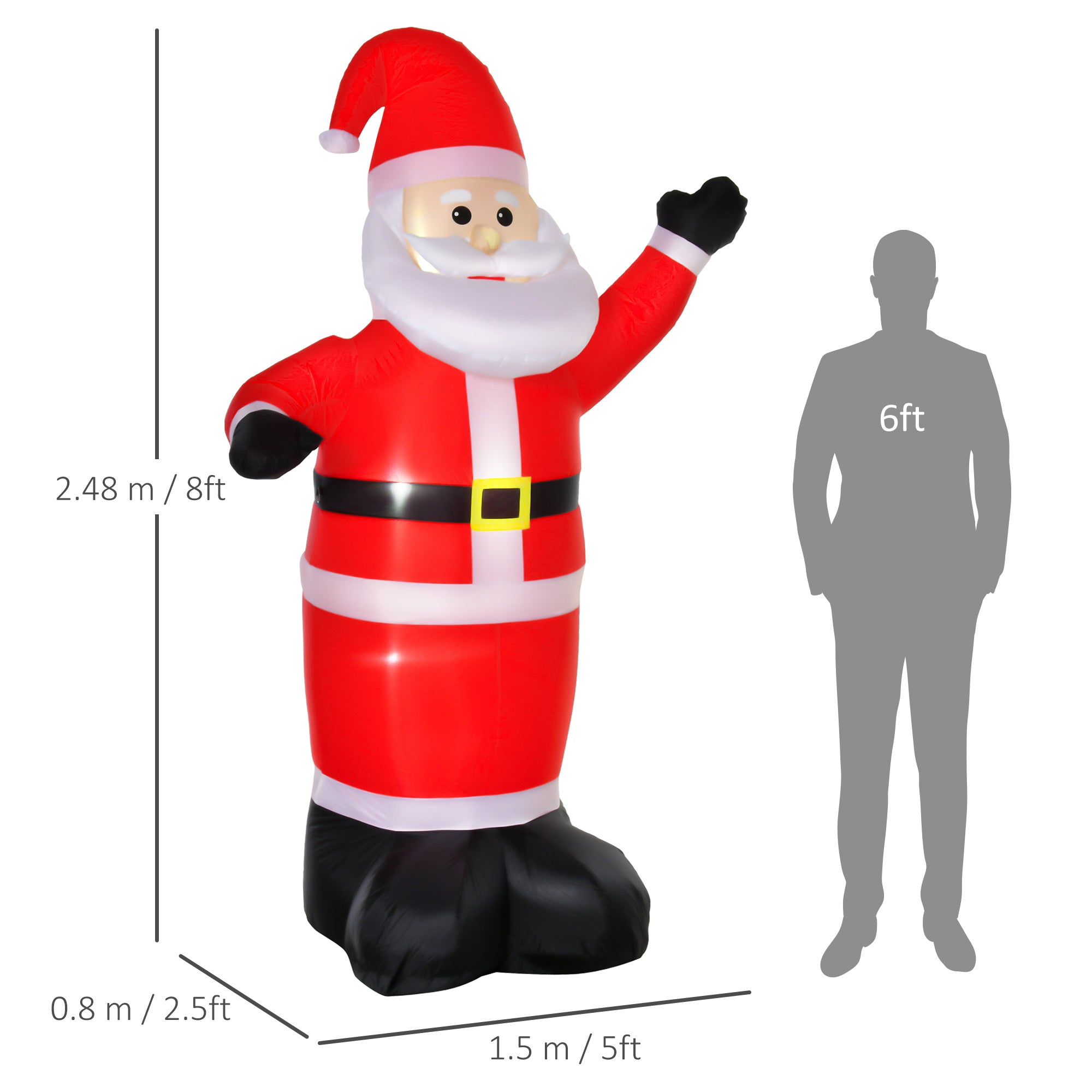 HOMCOM 8ft Inflatable Christmas Santa Claus Xmas Decoration with LED Holiday Air Blown Yard Outdoor Décor - North Peak Garden Furniture
