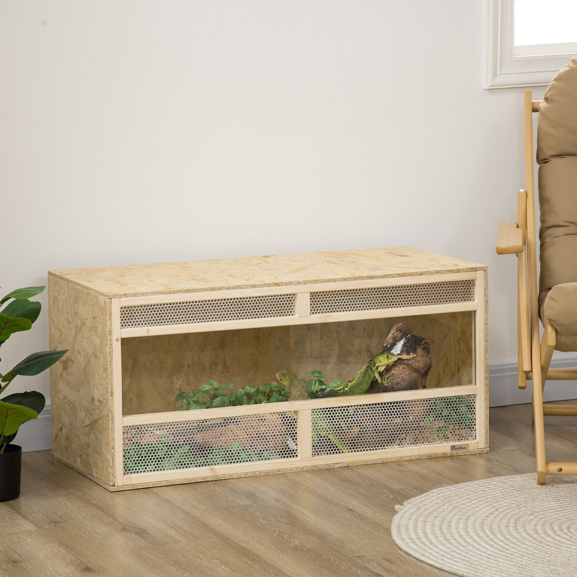 PawHut Reptile Terrarium Vivarium, Climbing Pet Containers, Reptile Habitat w/ Transparent Sliding Doors, Breathable Mesh, for Lizards, Horned Frogs, Snakes and Chameleons, 100 x 47 x 47cm - North Peak Garden Furniture