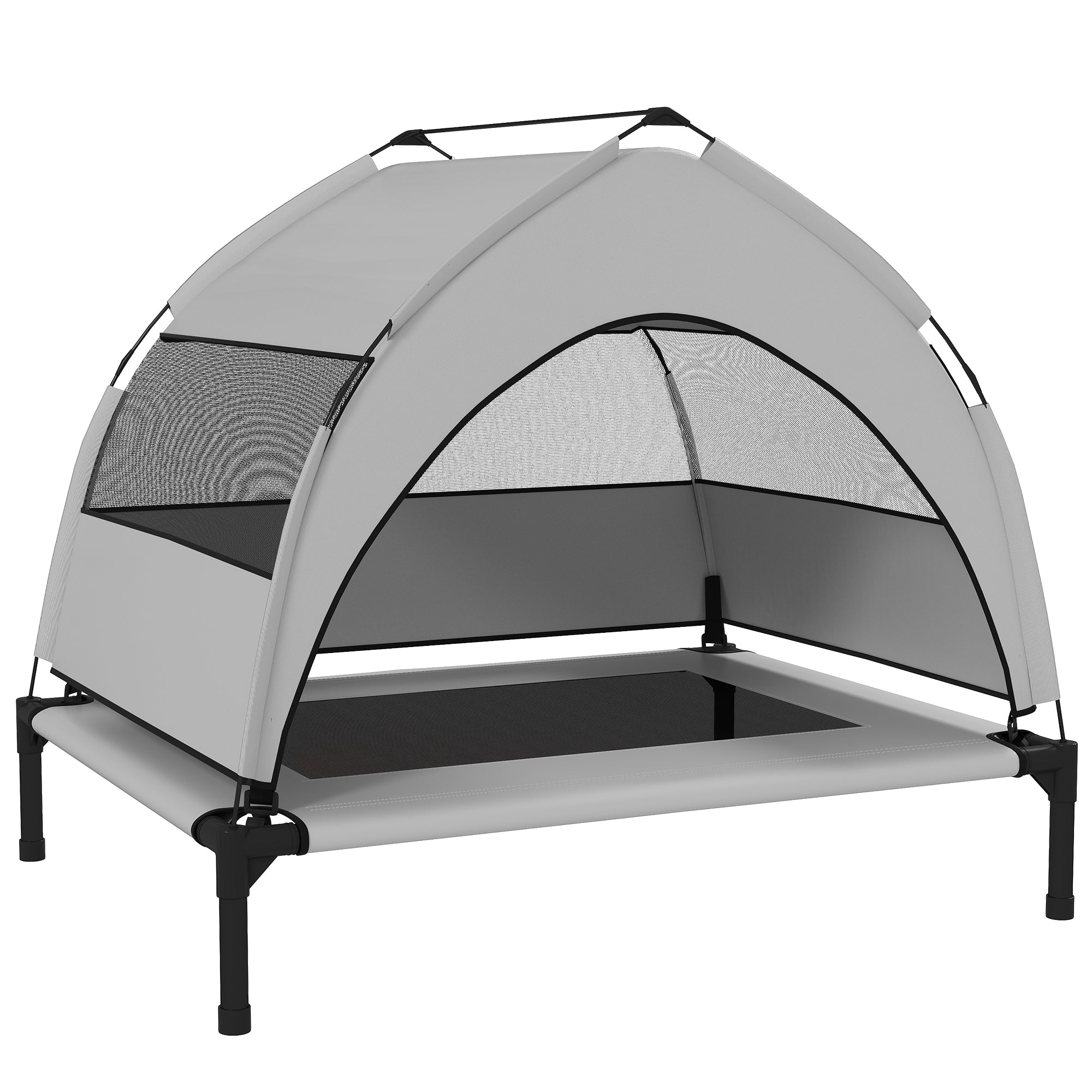 PawHut Portable Elevated Dog Bed with Removable Canopy, Cooling Raised Pet Cot for Small Medium Dogs, 76 x 61 x 60 cm - North Peak Garden Furniture