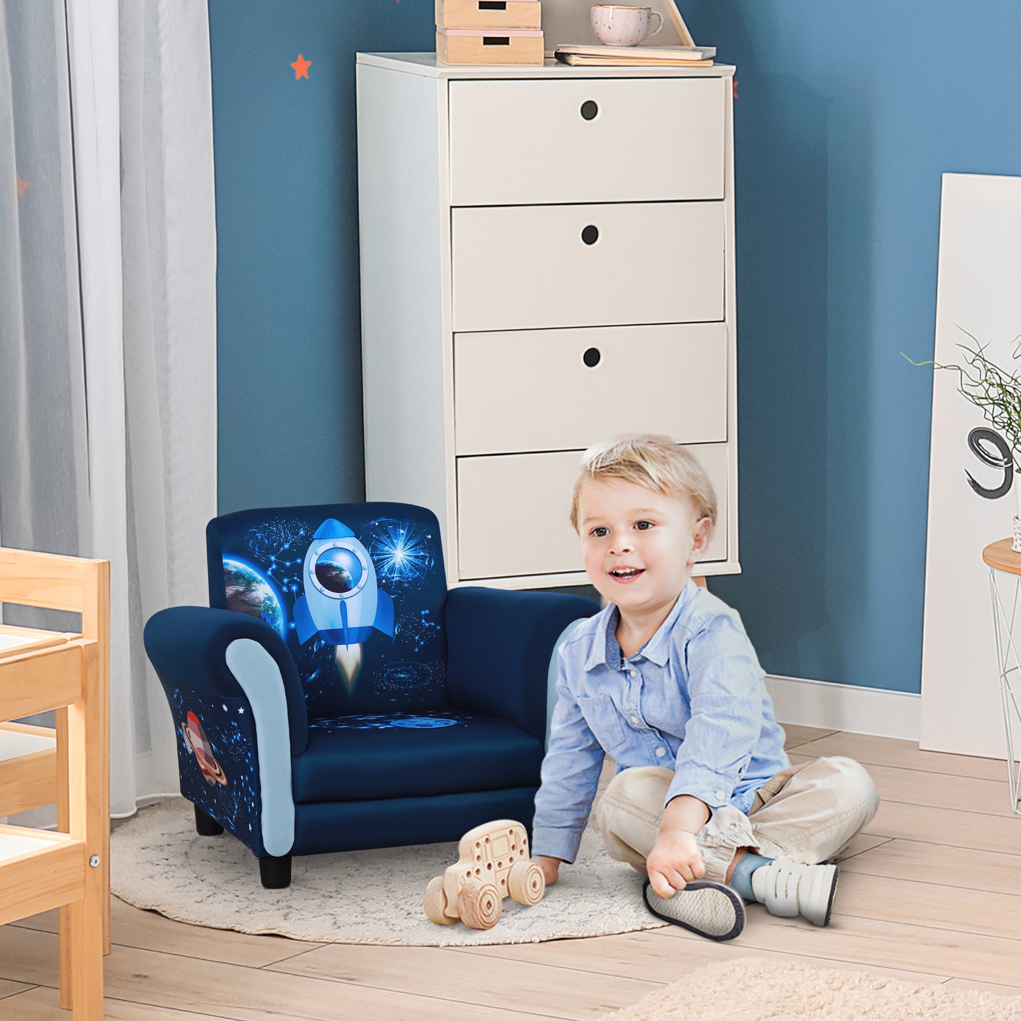 HOMCOM Child Armchair Kids Mini Sofa Chair with Armrest, 59.5 x 43 x 46.5cm, Blue - North Peak Garden Furniture