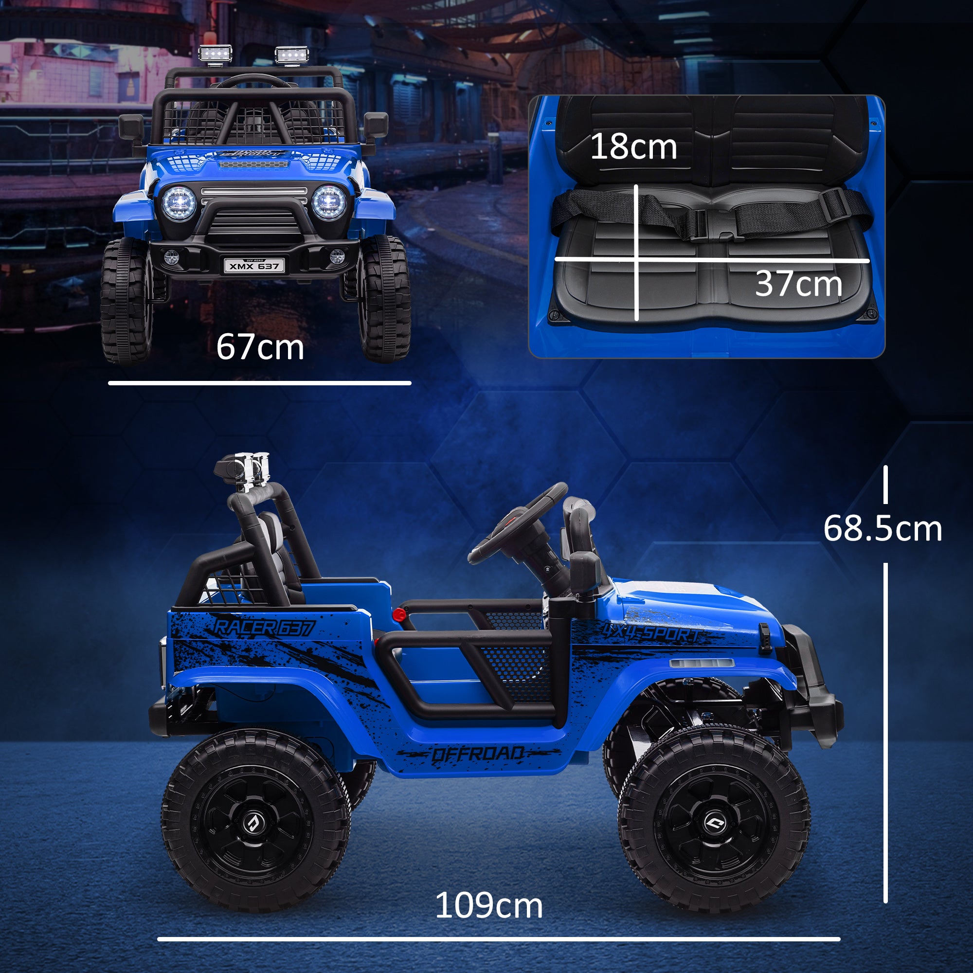 AIYAPLAY 12V Battery Powered Kids Ride On Car, Electric Truck w/ Spring Suspension, Remote, Music Horn Lights - Blue - North Peak Garden Furniture