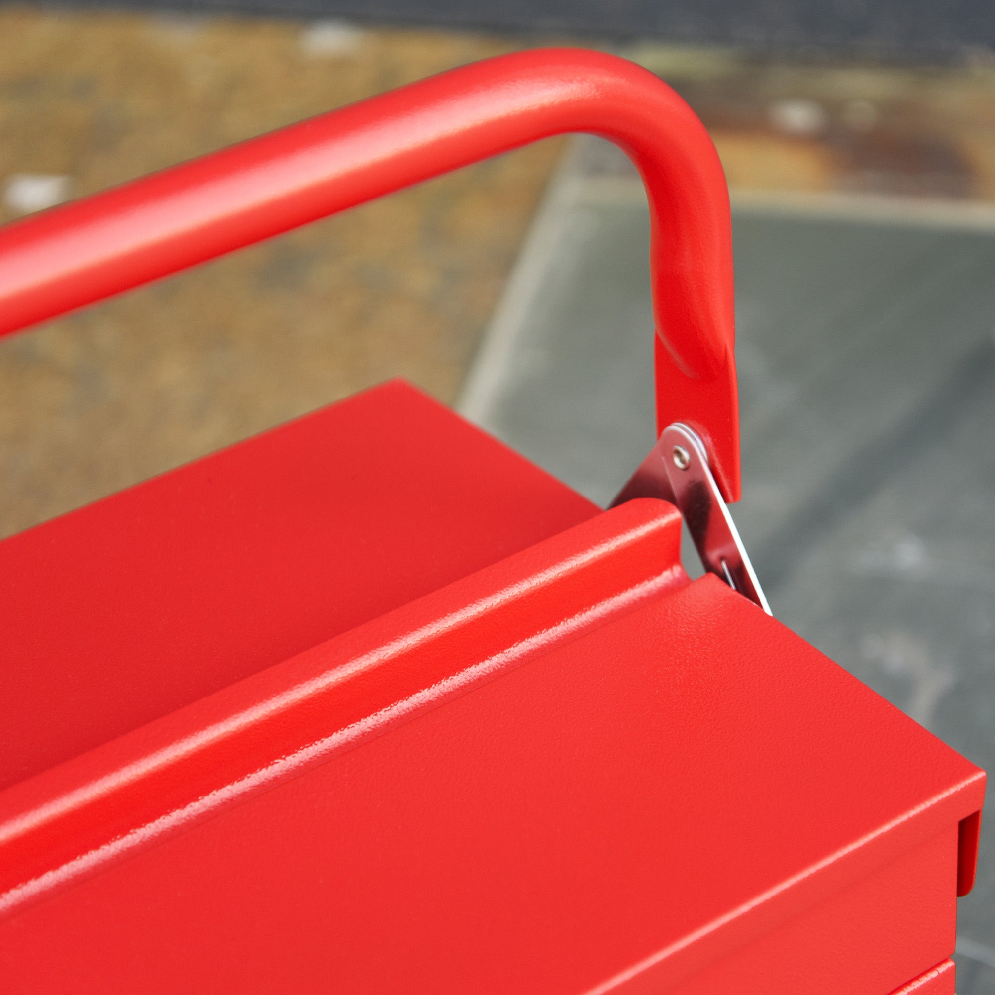 DURHAND Professional Metal Tool Box, 3 Tier 5 Tray Cantilever Storage Cabinet with Carry Handle, 57cm x 21cm x 41cm, Red