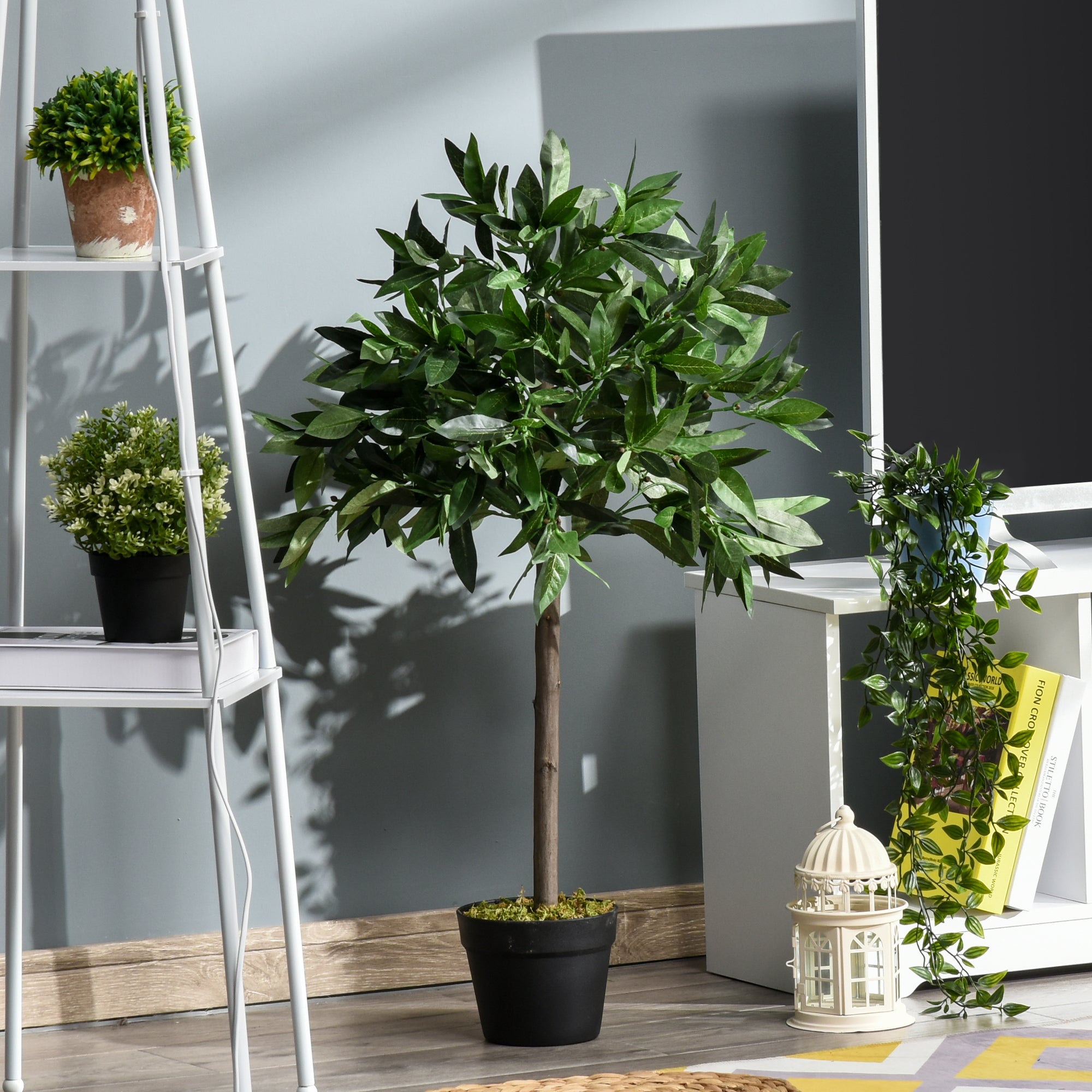 Outsunny Set Of 2 90cm/3FT Artificial Bay Laurel Topiary Trees w/ Pot Fake Indoor Outdoor Greenery Plant Home Office Garden Decor Green - North Peak Garden Furniture
