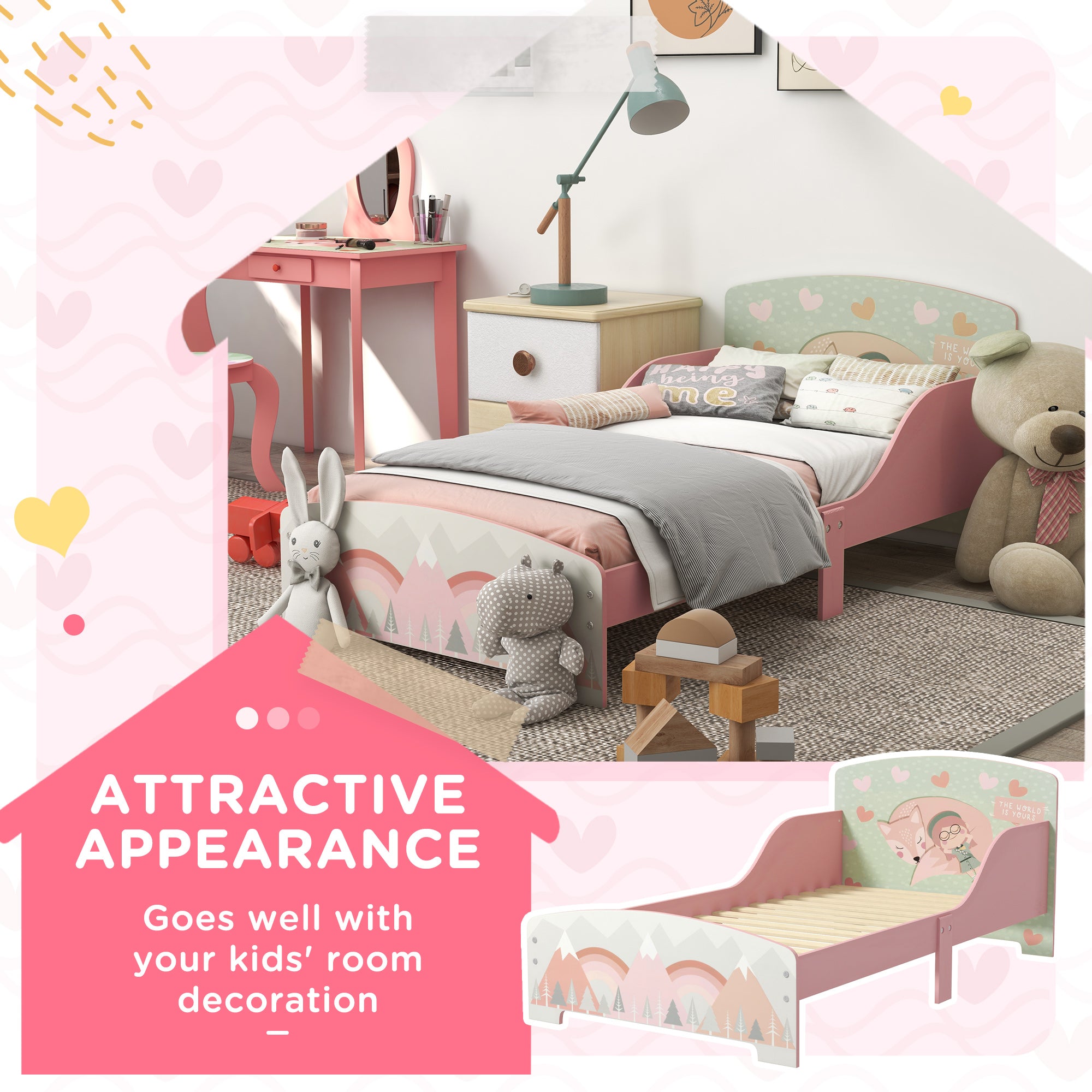 ZONEKIZ Toddler Bed Frame, Kids Bedroom Furniture for Ages 3-6 Years, Pink - North Peak Garden Furniture
