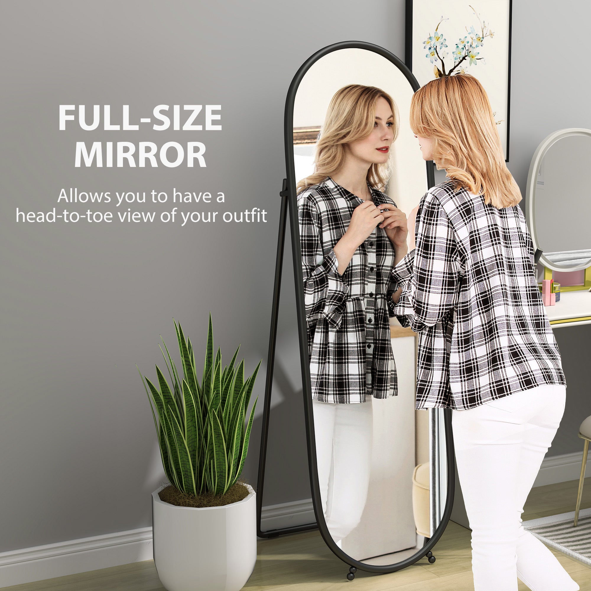 HOMCOM Two-Way Curved Full Length Mirror - Black - North Peak Garden Furniture