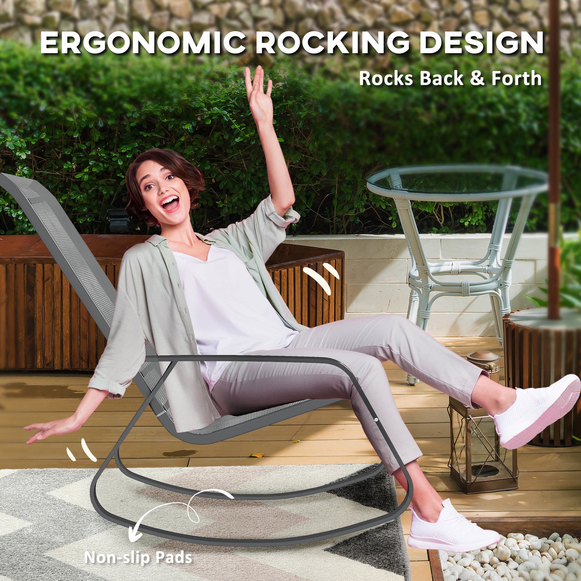 Outsunny Set of Two Rocking Garden Chairs - Grey - North Peak Garden Furniture