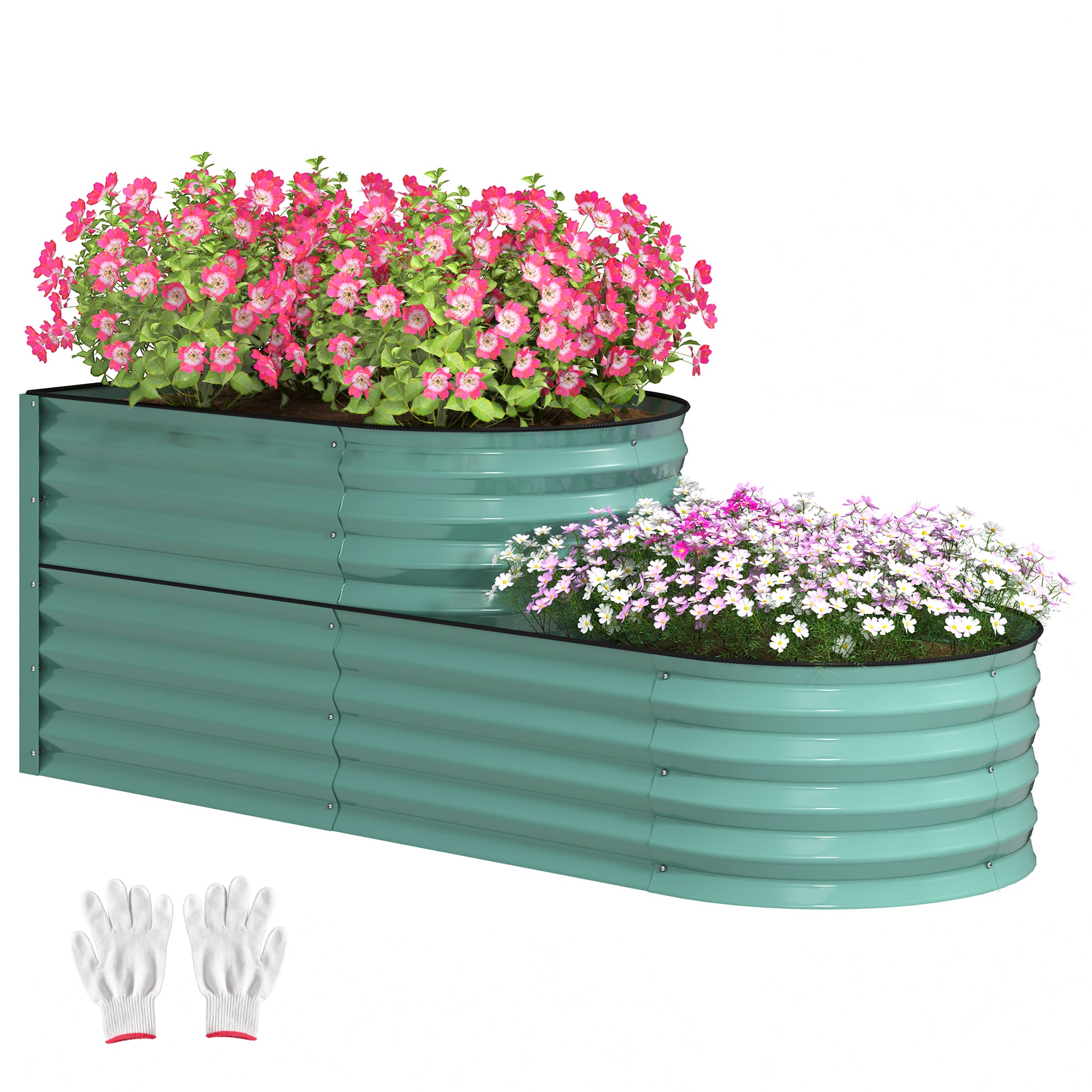 Outsunny Two-Tier Galvanised Steel Garden Planter - Dark Green - North Peak Garden Furniture