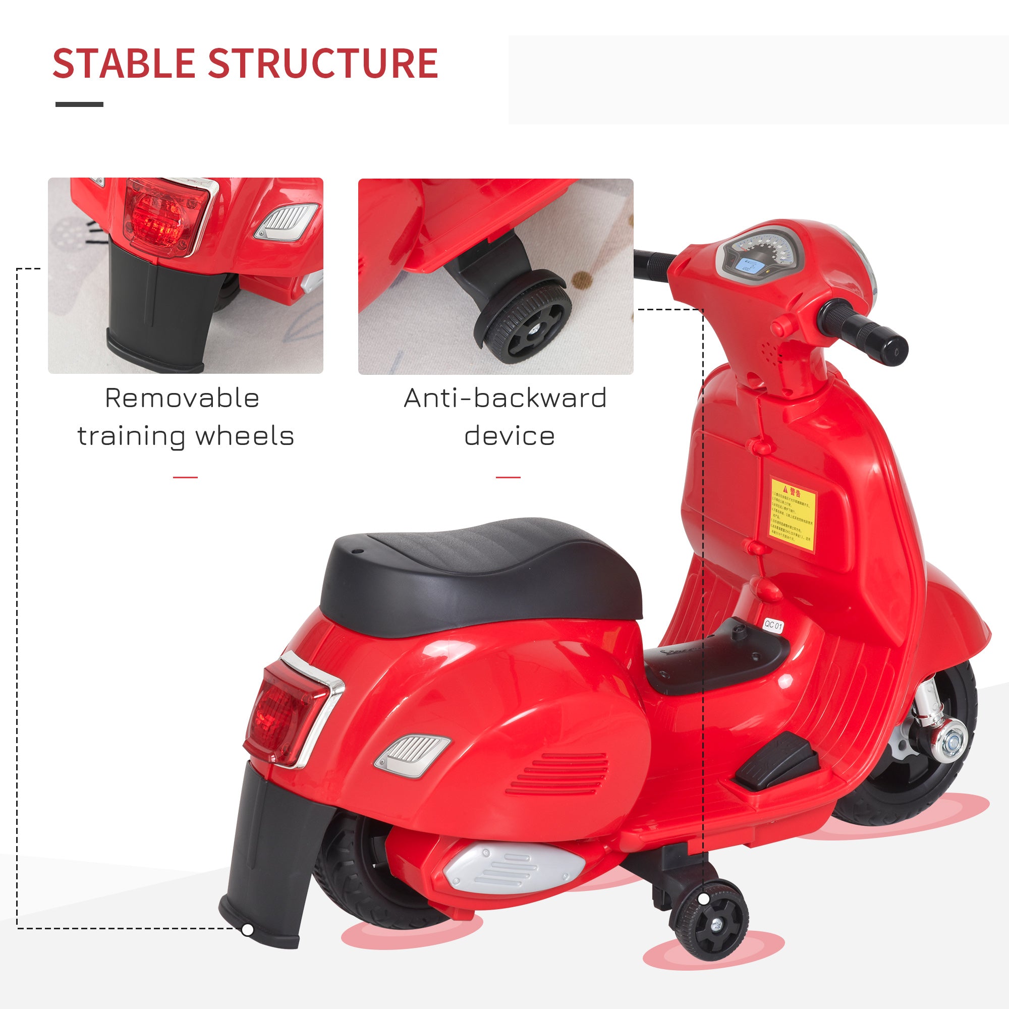 HOMCOM Vespa Licensed 6V Kids Electric Motorbike Ride On Motorcycle Battery Powered for 18-36 Months with Horn Headlight Red - North Peak Garden Furniture