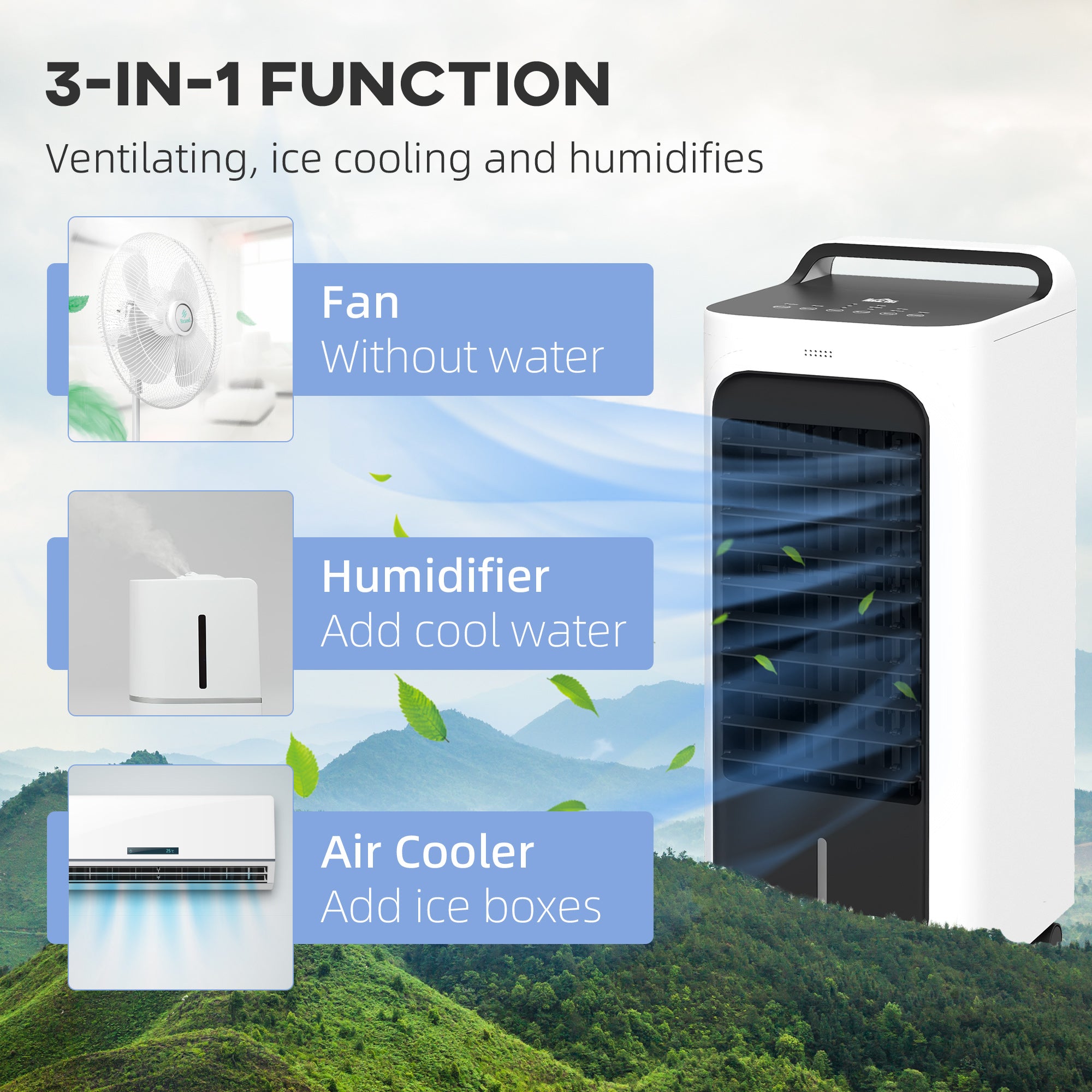 HOMCOM Three-Cool Air Conditioner, with Ice Pack and Remote - White