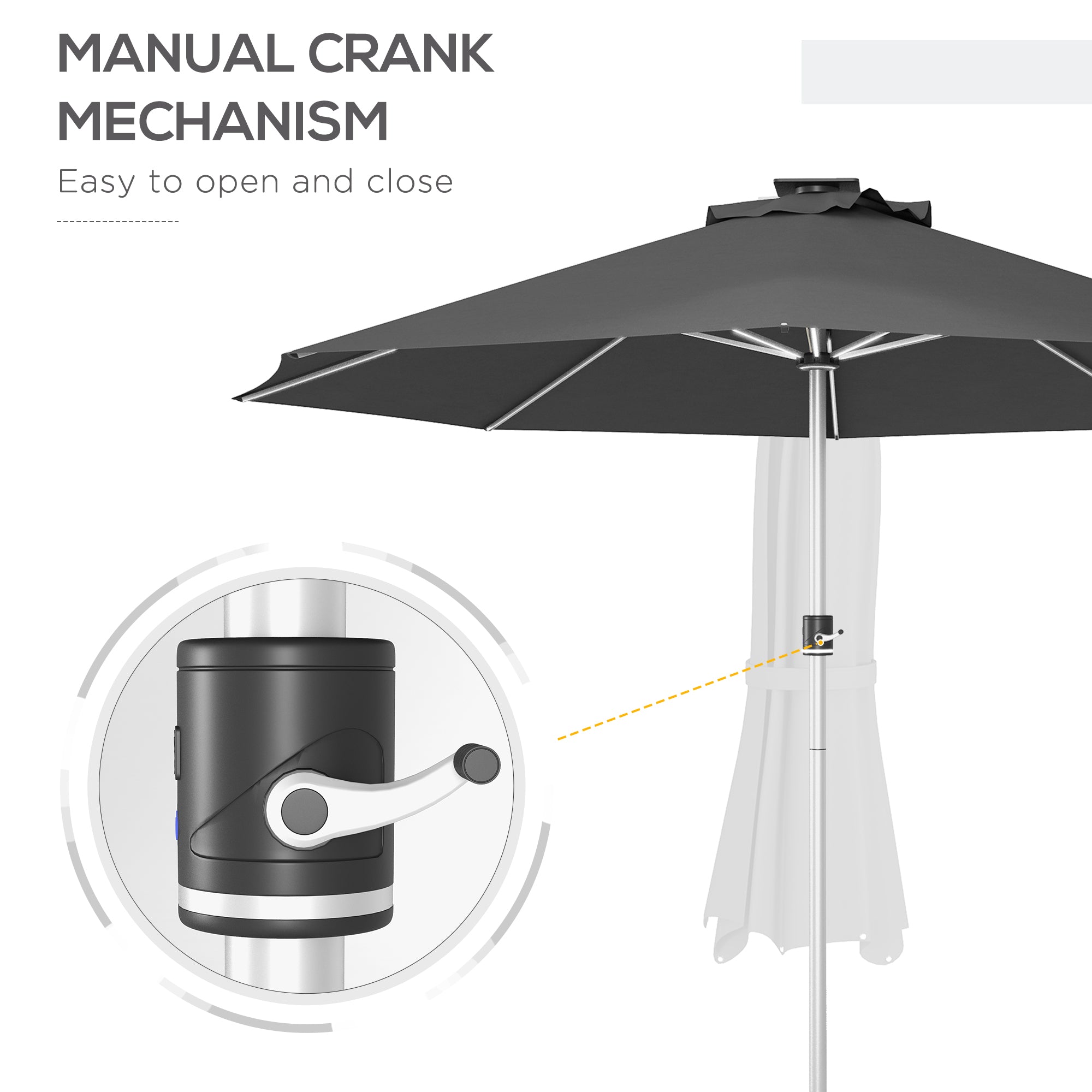 Outsunny 3m Parasol, with Solar-Powered LED Lights - Grey - North Peak Garden Furniture