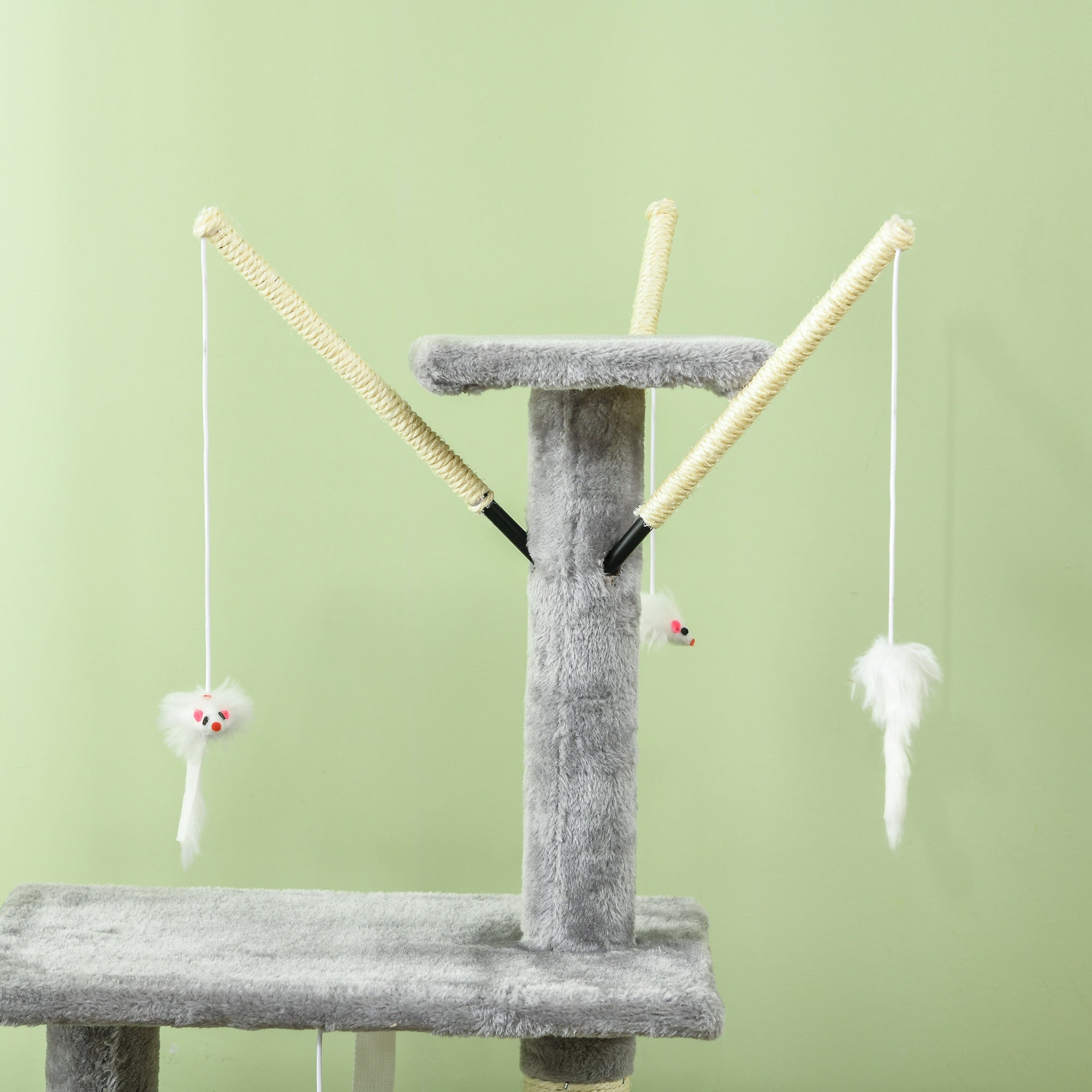 PawHut Cat Scratching Post Cat Tree for Indoor Cats Climbing Tower Scratcher w/ Ladder Kitty Activity Centre 135cm Grey - North Peak Garden Furniture