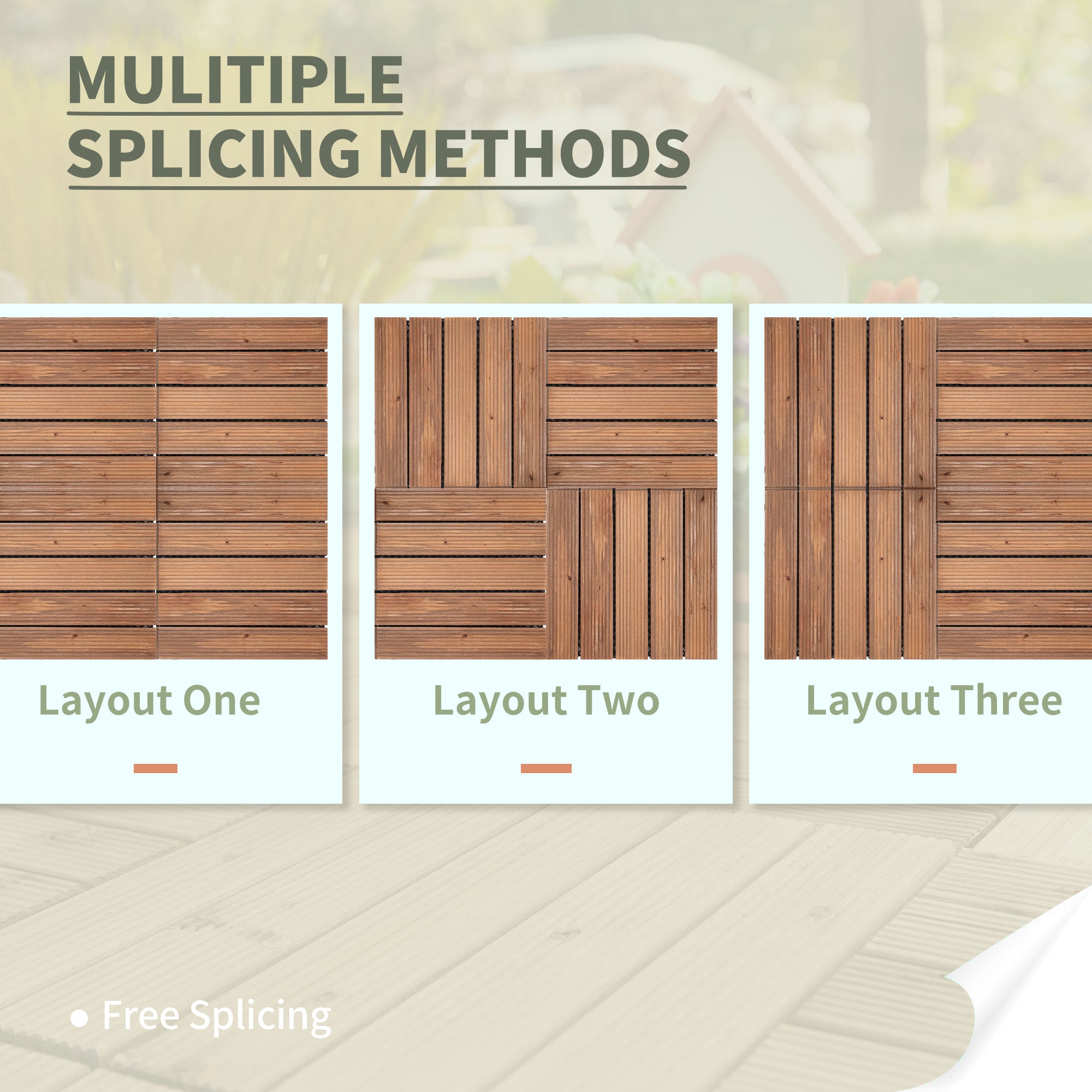 Outsunny 27 Pcs Solid Wood Interlocking Decking Tiles For Patio, Balcony, Roof Terrace, Hot Tub, Brown, (30 x 30 cm Per Piece) - North Peak Garden Furniture