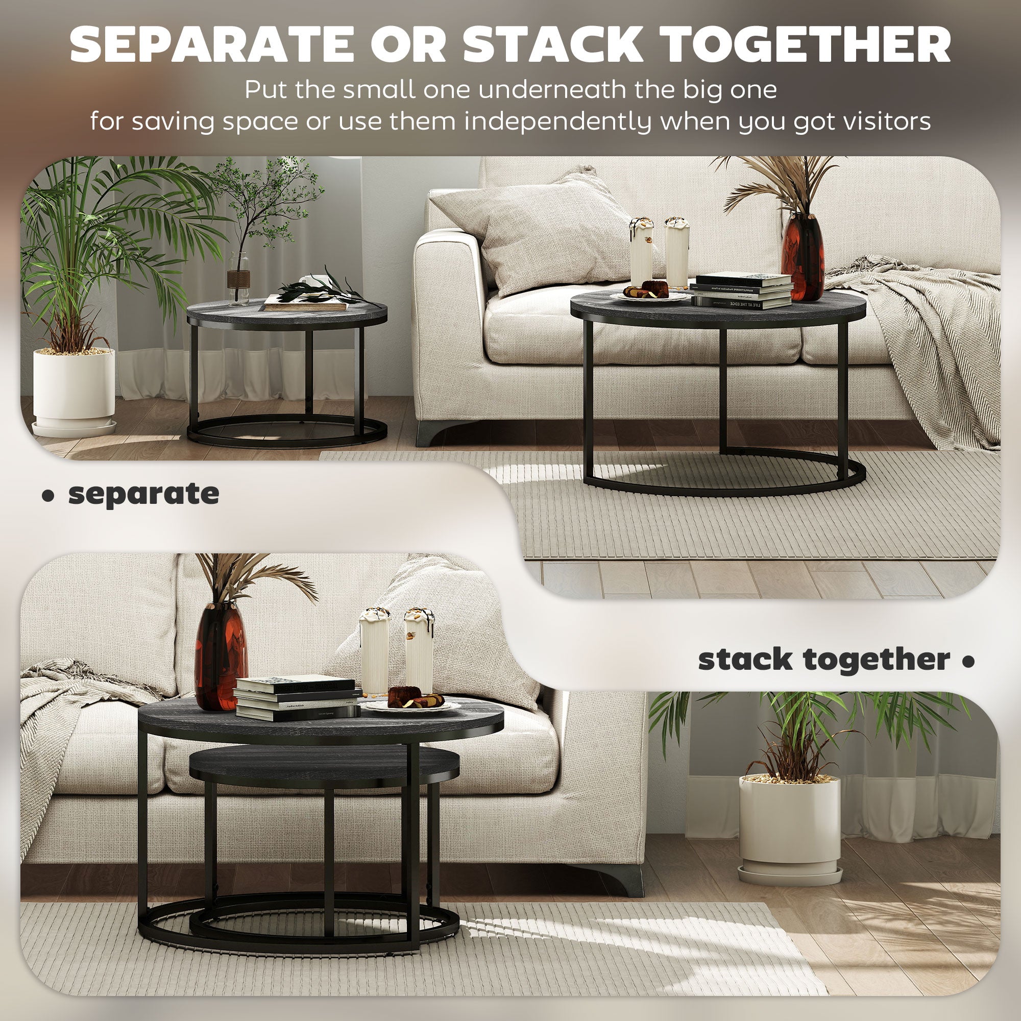 HOMCOM Set of Two Marble-Effect Stacking Tables - Wood Grey - North Peak Garden Furniture