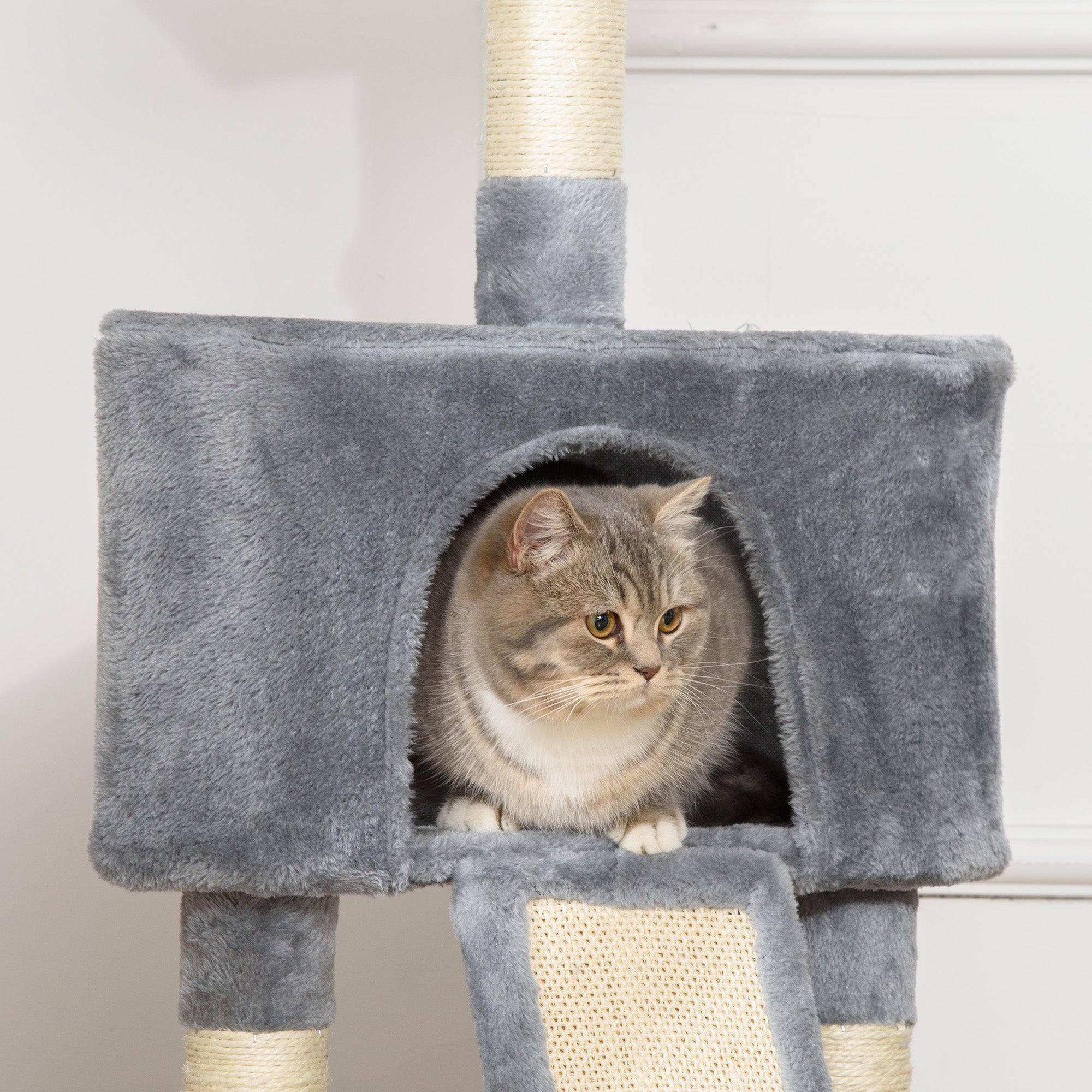 PawHut Corner Cat Tree for Indoor Cats, Kitten Tower with Scratching Post House Ladder Toy - Grey - North Peak Garden Furniture