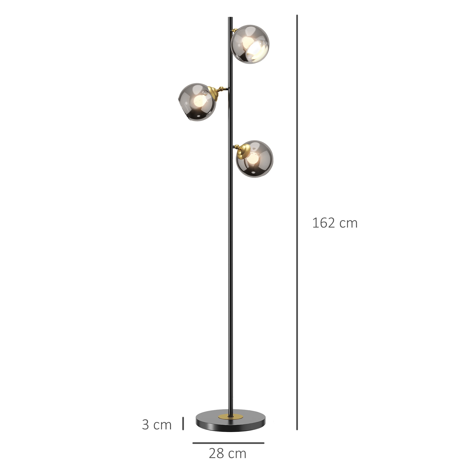 HOMCOM Tree Floor Lamp for Living Room Bedroom with 3 Light, Modern Standing Lamp, (Bulb not Included), 162cm, Grey - North Peak Garden Furniture