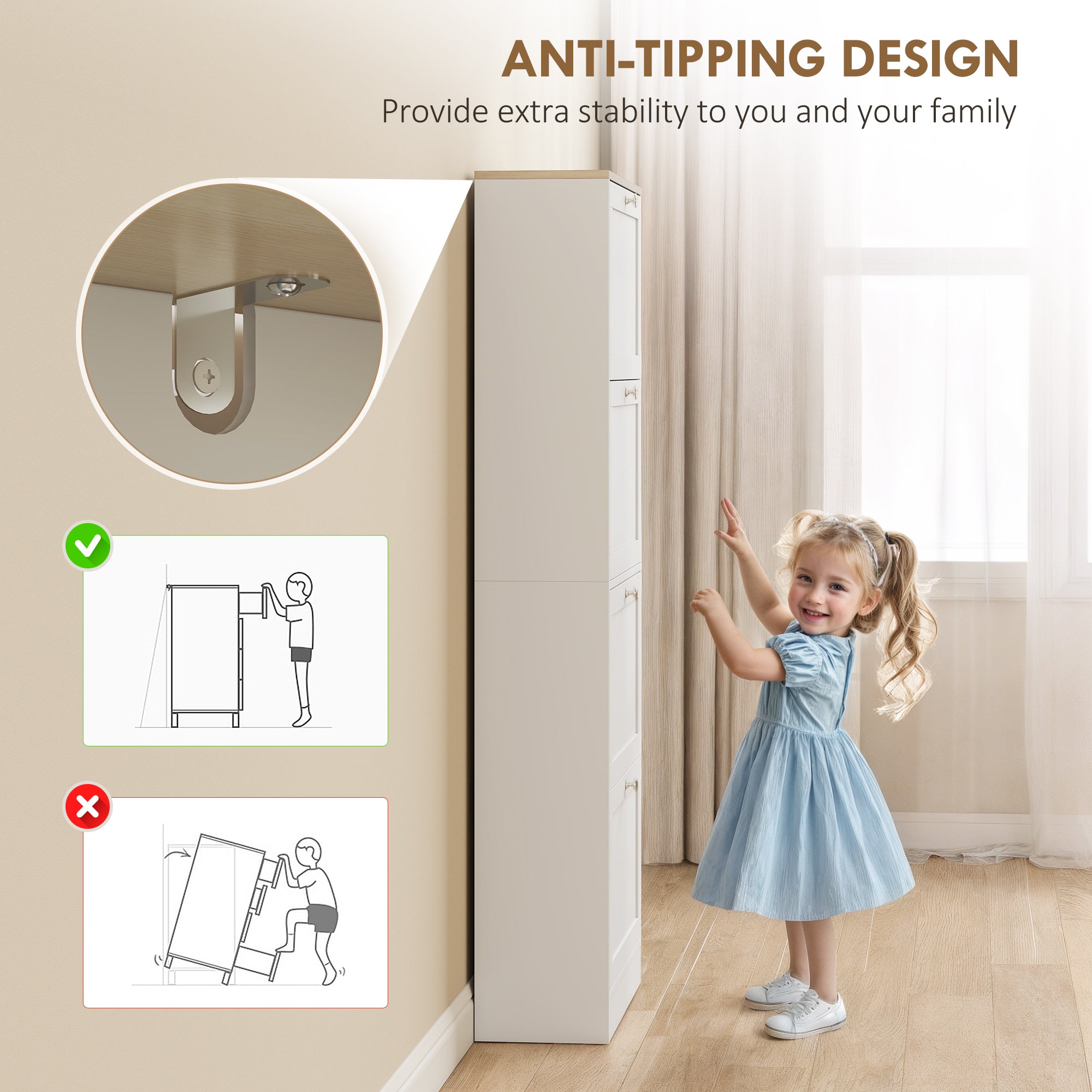 HOMCOM Modern Compact Four-Drawer Shoe Storage Cabinet - White