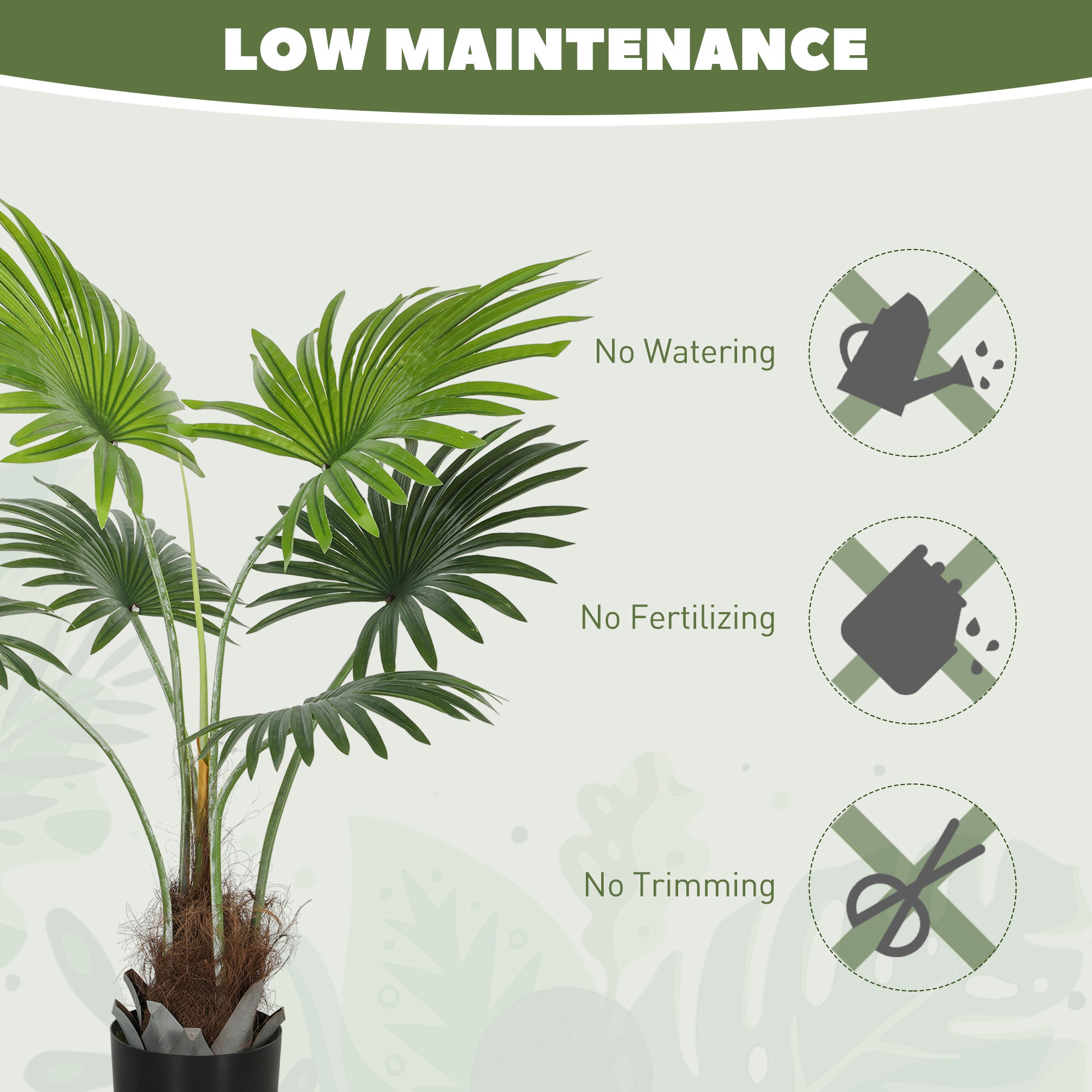 HOMCOM 94cm Artificial Palm Tree, Decorative Artificial Plant with Lifelike PEVA Leaves and Coconut Coir, Fake Tree with Plastic Pot and Flocking for Home Office Decor, Green
