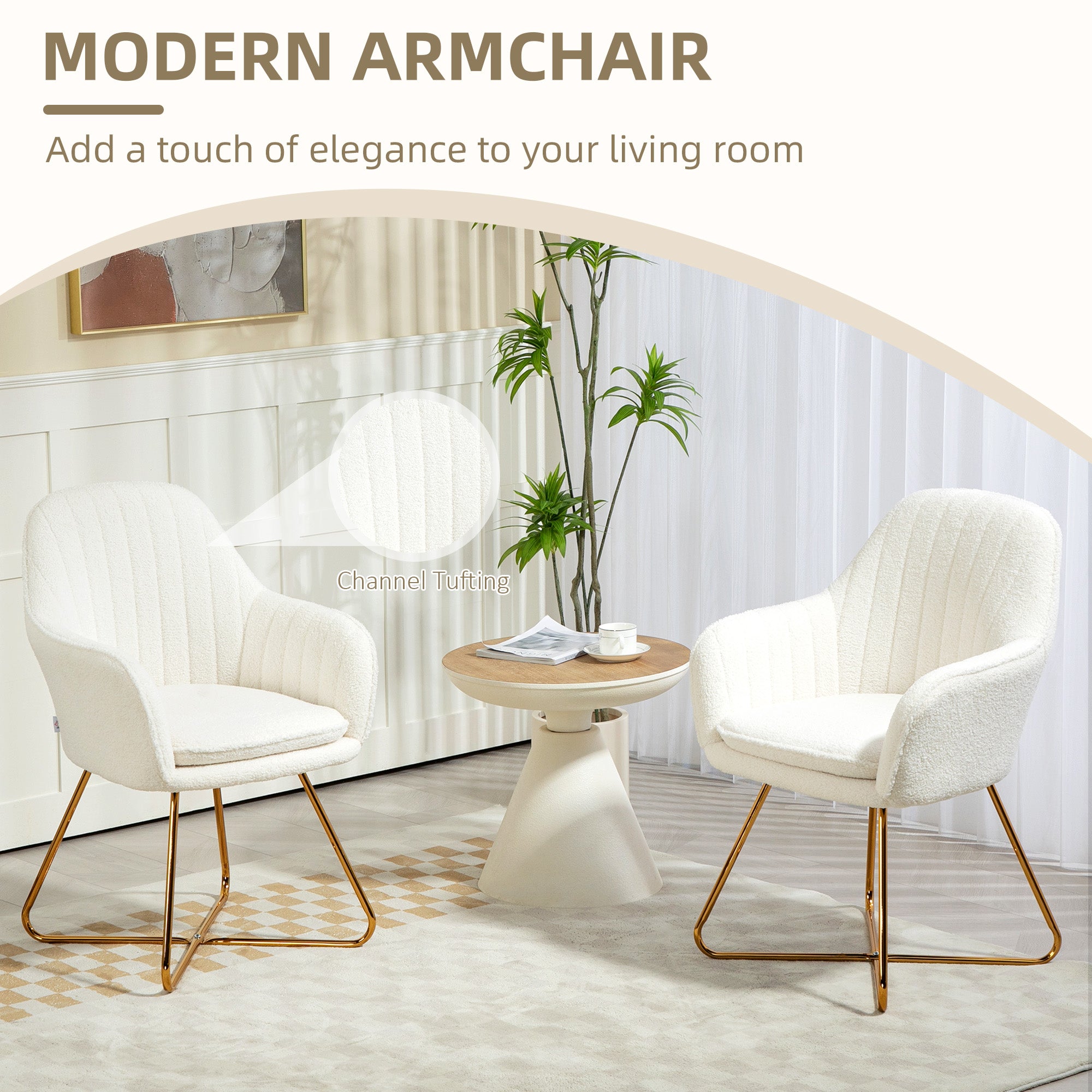 HOMCOM Set of Two Sherpa Fleece Dining Chairs - Cream - North Peak Garden Furniture