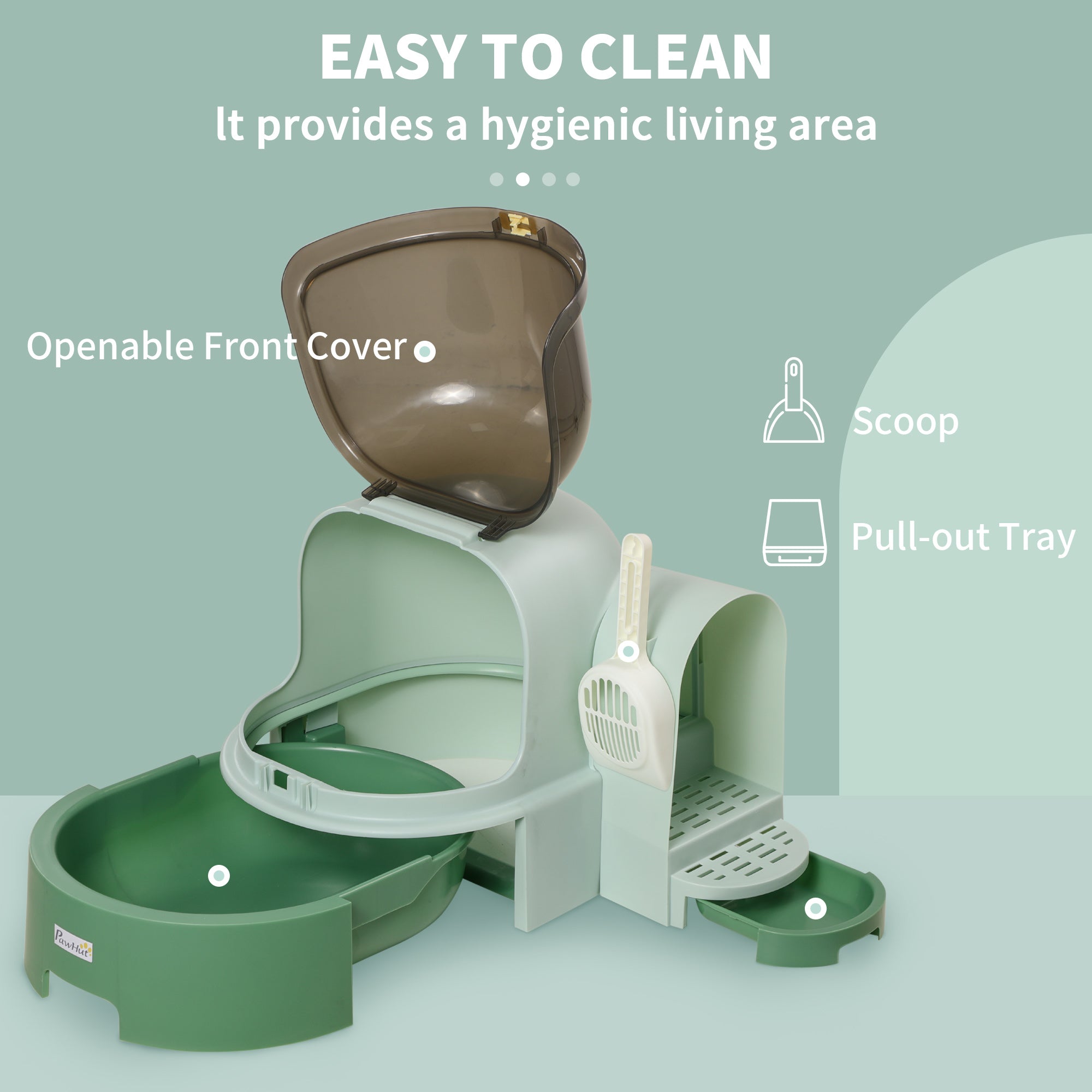 PawHut 2 in 1 Cat Litter Box, with Drawer Pans, Scoop, Openable Cover - Green - North Peak Garden Furniture