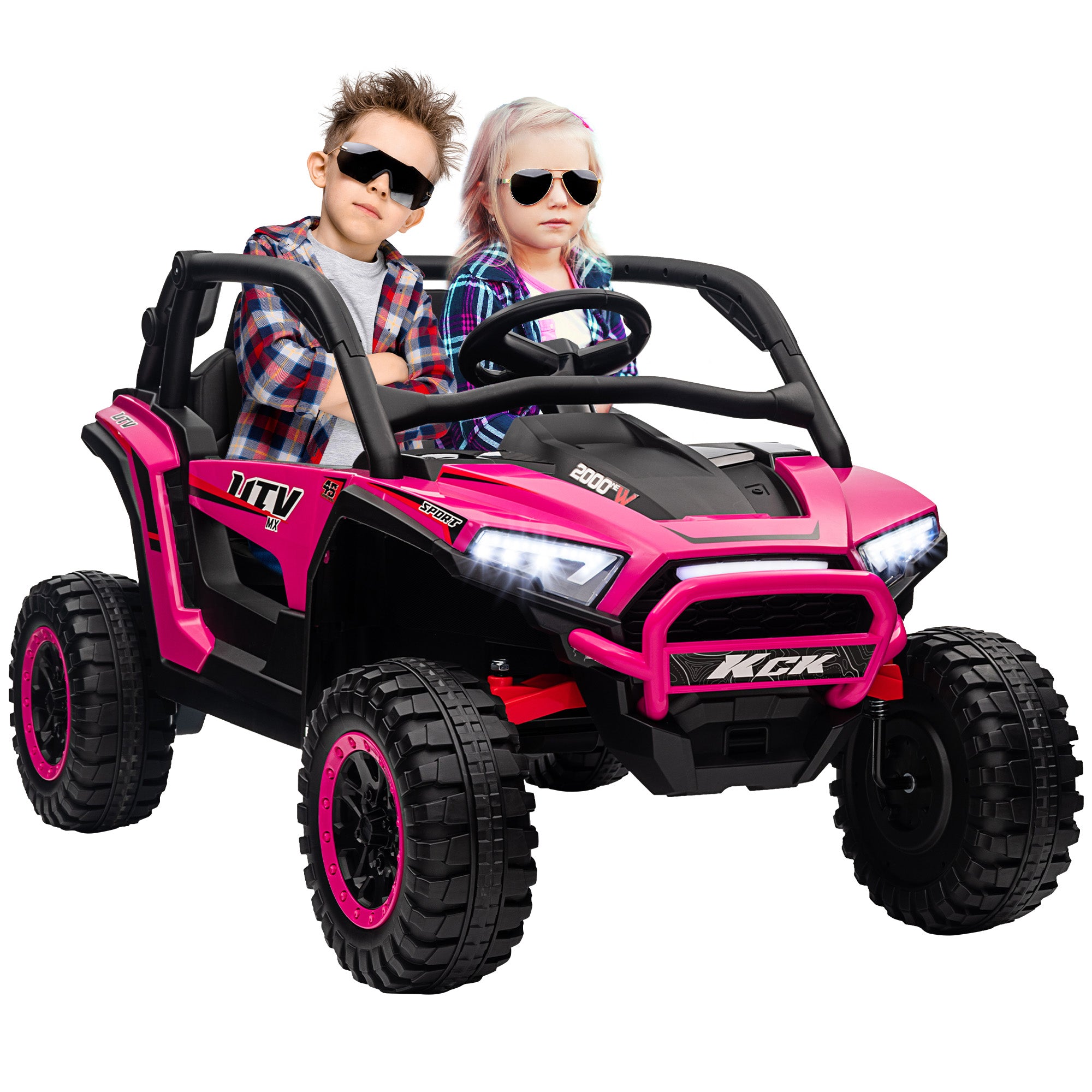 AIYAPLAY 2 Seater 24V 7AH Ride on Truck, Battery Powered Electric Ride On Car w/ Remote, Suspension, 3 Speeds - Pink - North Peak Garden Furniture