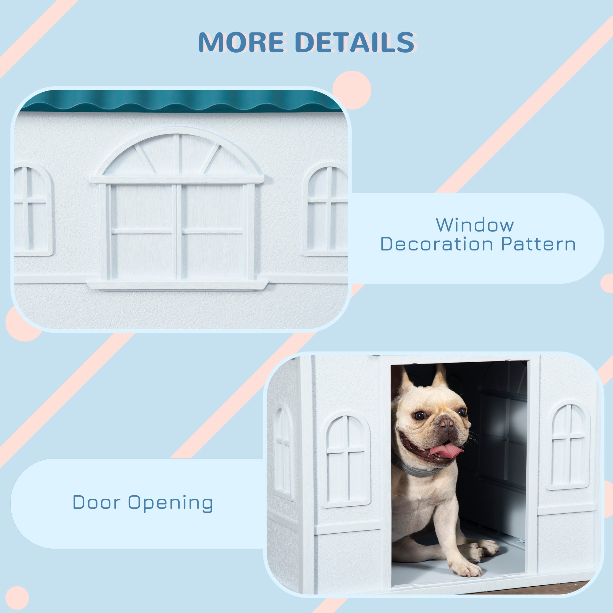 PawHut Plastic Weather-Resistant Dog House, for Indoors and Outdoors, Medium Dogs - White and Blue - North Peak Garden Furniture