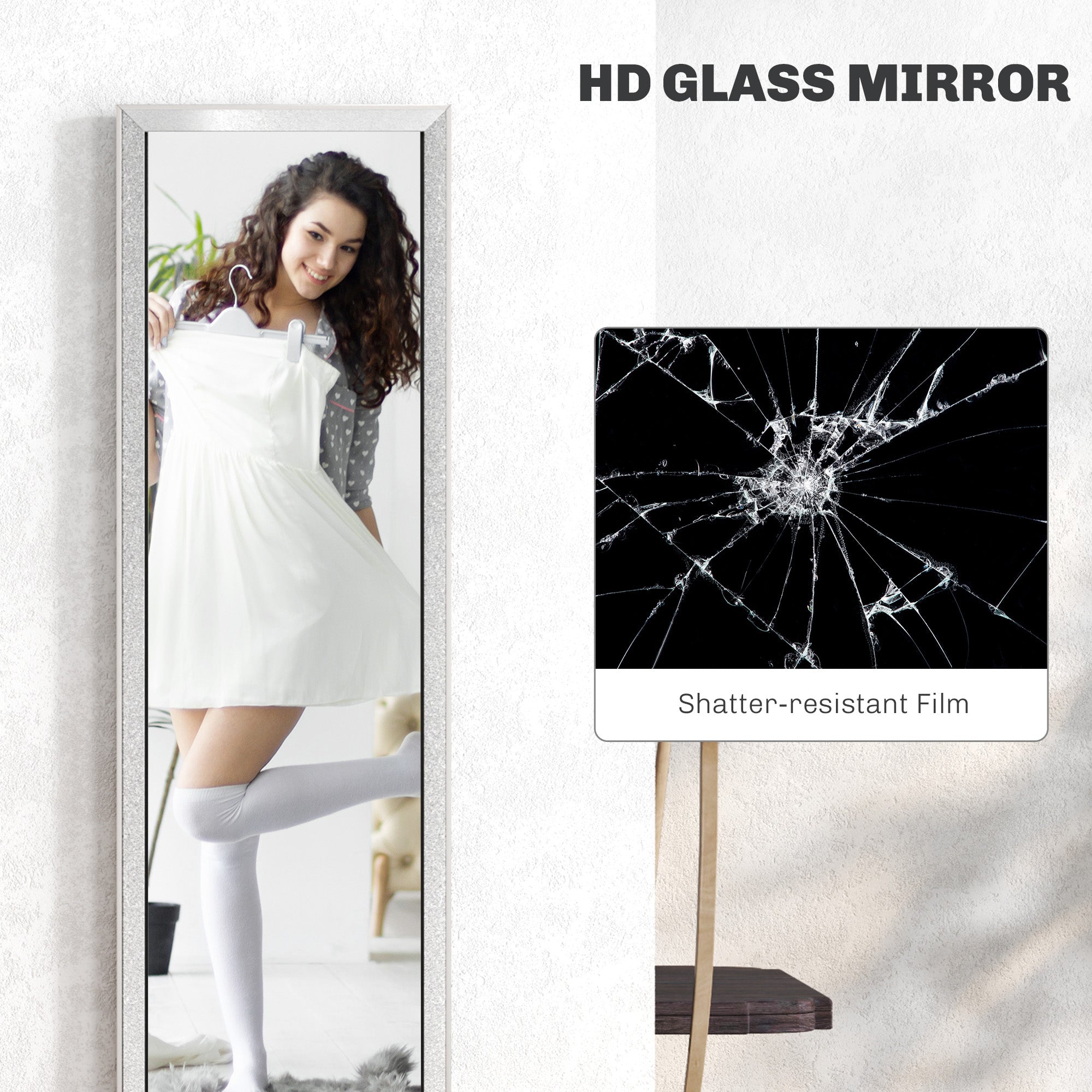 HOMCOM Glitter Frame Full-Length Mirror - Silver - North Peak Garden Furniture