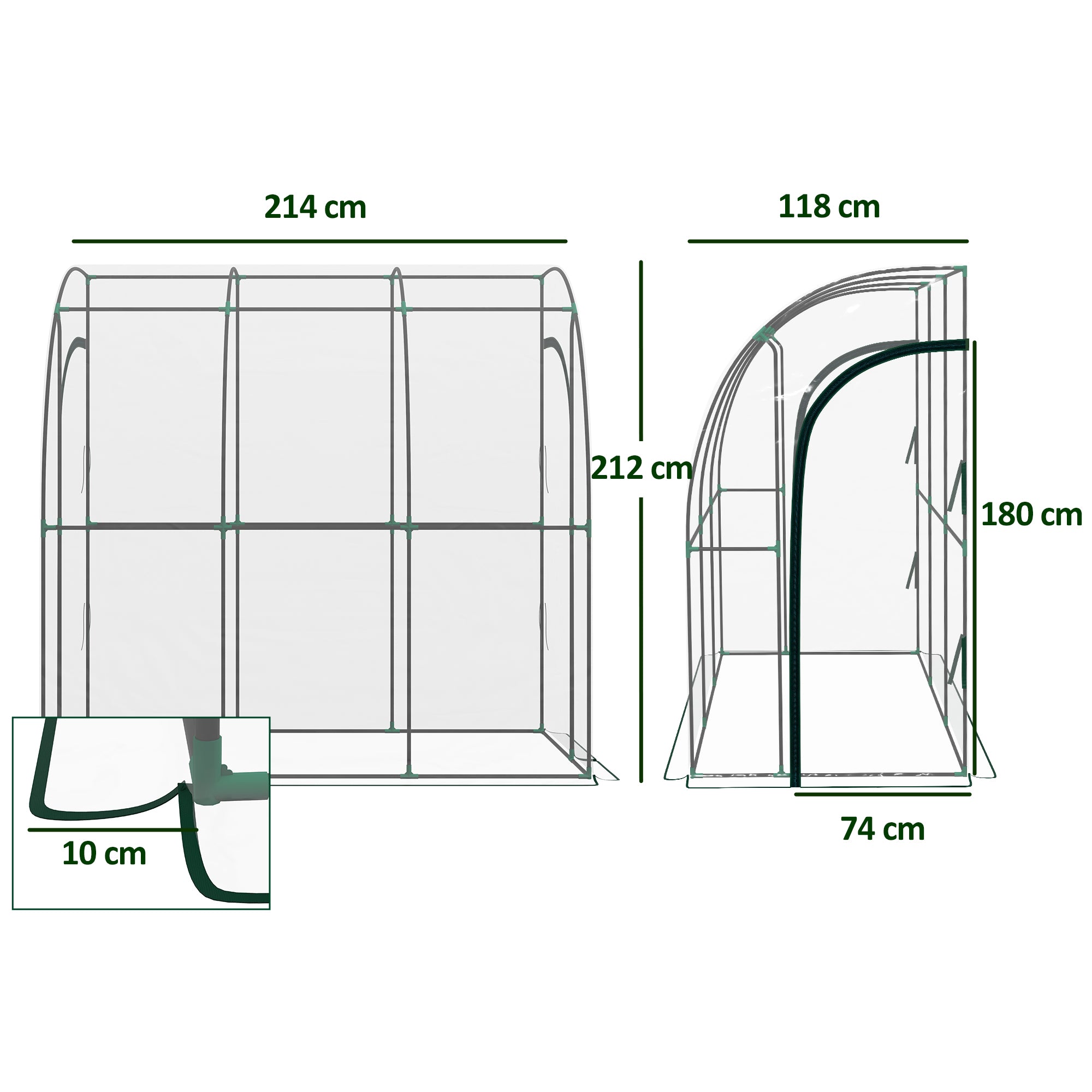 Outsunny 214cm x 118cm Walk-In Lean To Greenhouse, with Accessories - North Peak Garden Furniture
