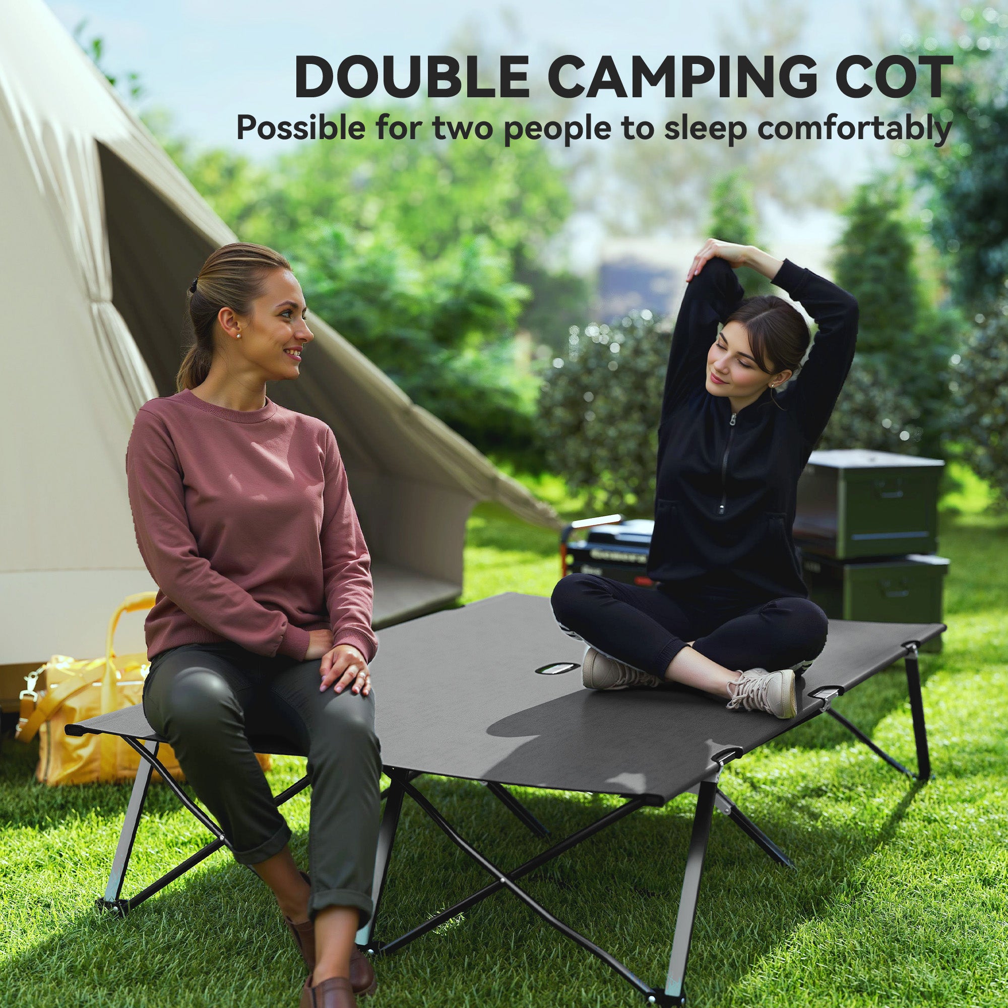 Outsunny Double Camping Cot Bed, with Bag - Charcoal Grey - North Peak Garden Furniture