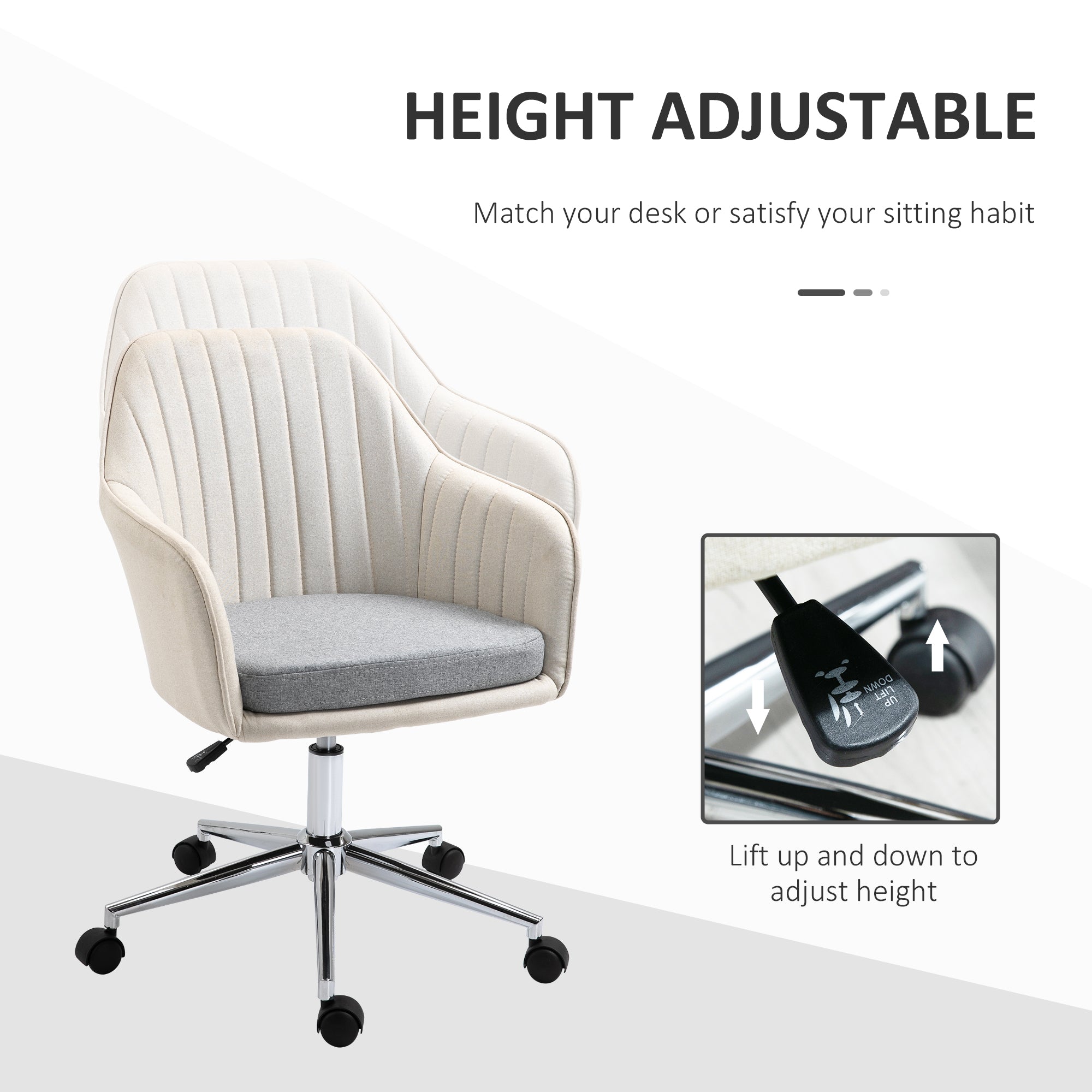 Vinsetto Home Office Chair Comfortable Computer Desk Chair Swivel Task Chair with Golden Base, Vanity Chair for Teens Adults Bedroom, Beige - North Peak Garden Furniture