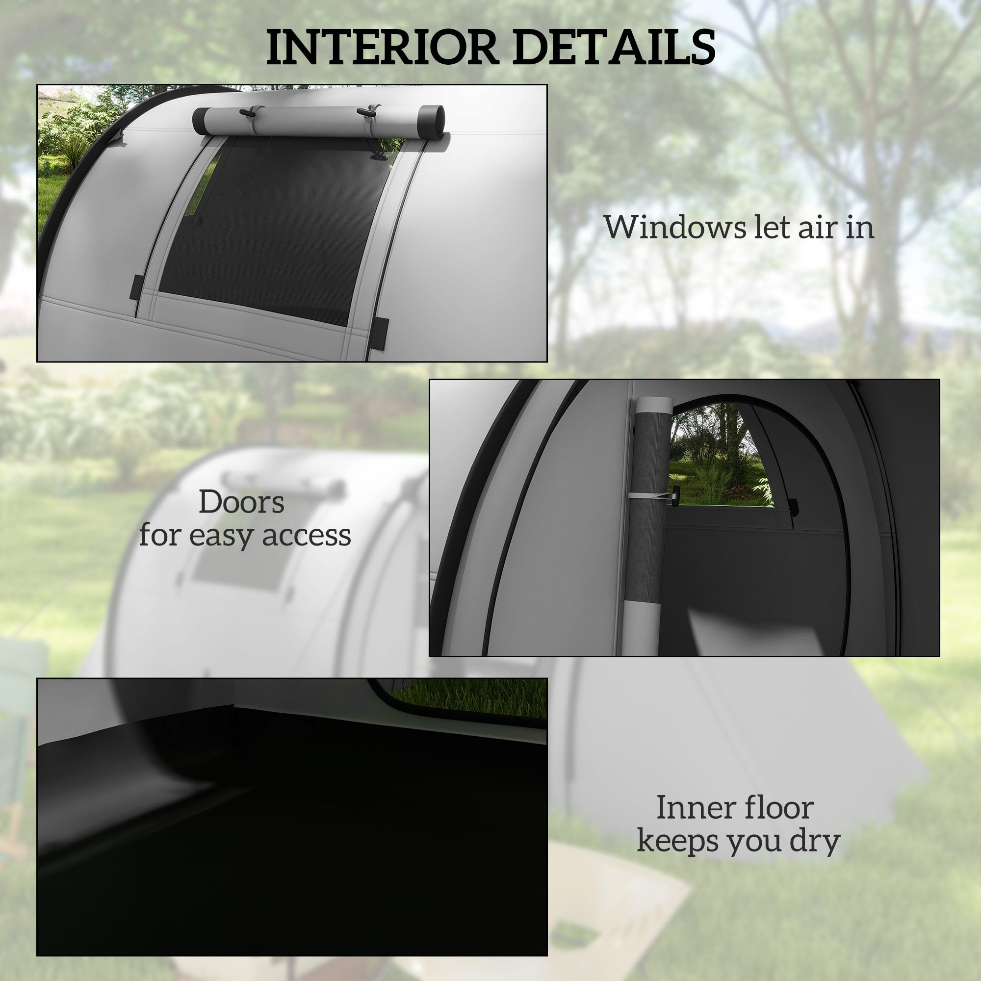 Outsunny Four Man Duo Room Tunnel Tent, with Accessories - Grey - North Peak Garden Furniture