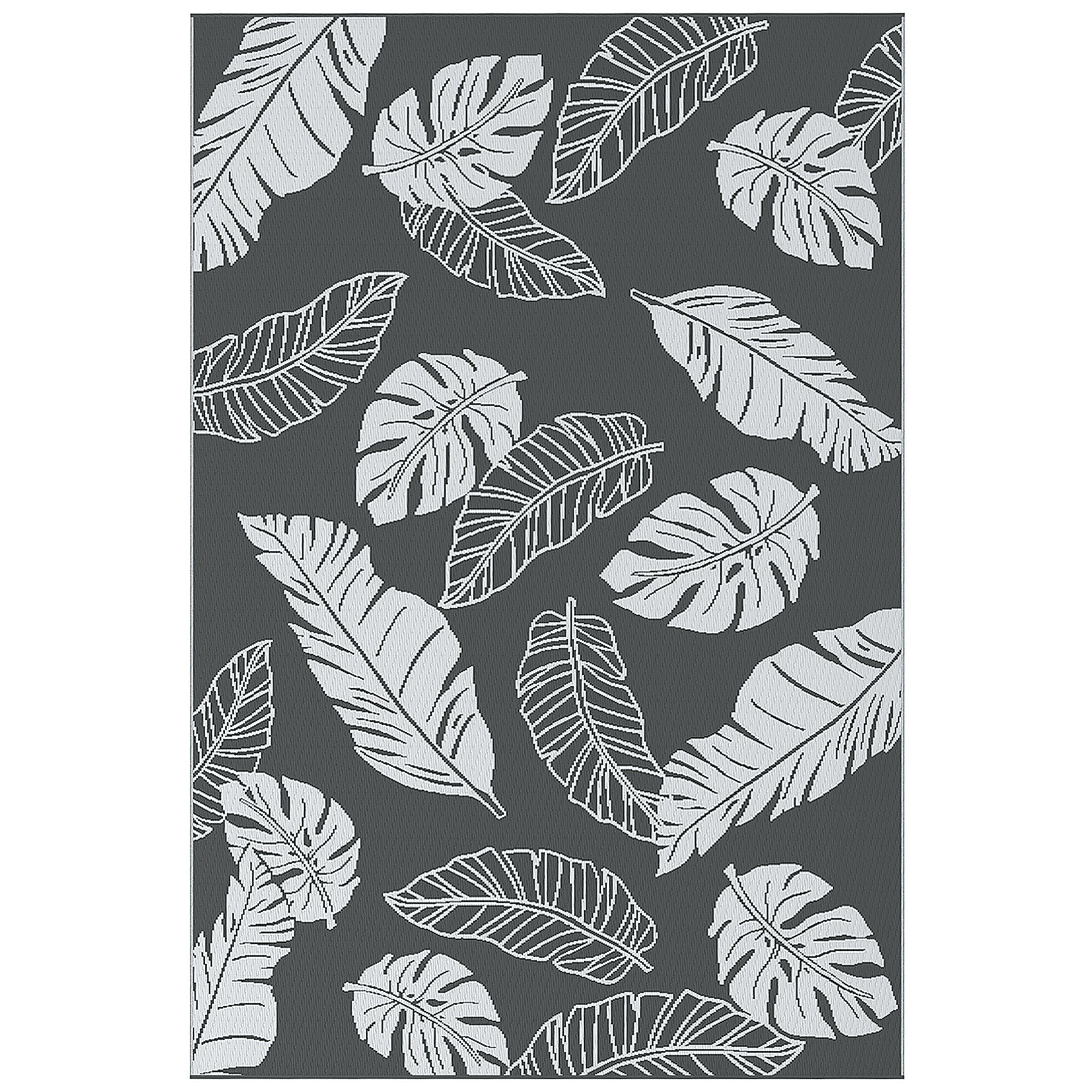 Outsunny Plastic Straw Reversible RV Outdoor Rug with Carry Bag, 182 x 274cm, Grey and White