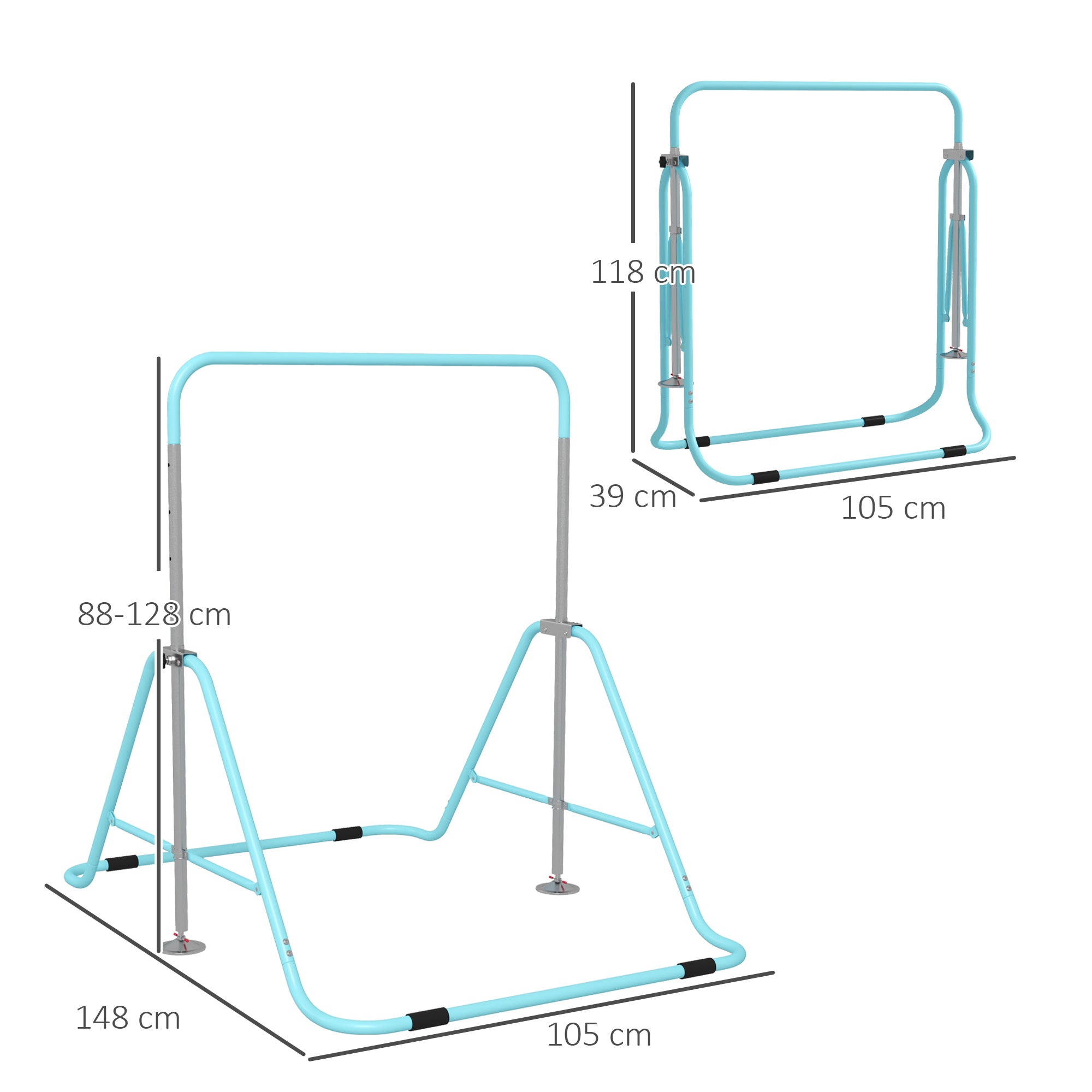 HOMCOM Kids Gymnastic Bar, with Adjustable Height, Foldable Horizontal Bars - Light Blue