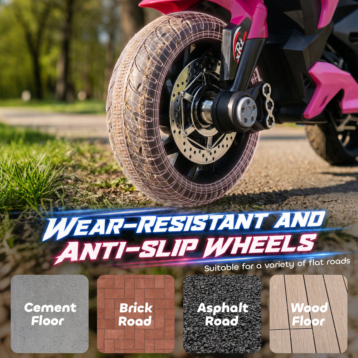 AIYAPLAY Kids Electric Motorcycle Ride-On Toy, 3-Wheel Battery-Operated Motorbike with Horn, Toddler Ride On Bike, Pink