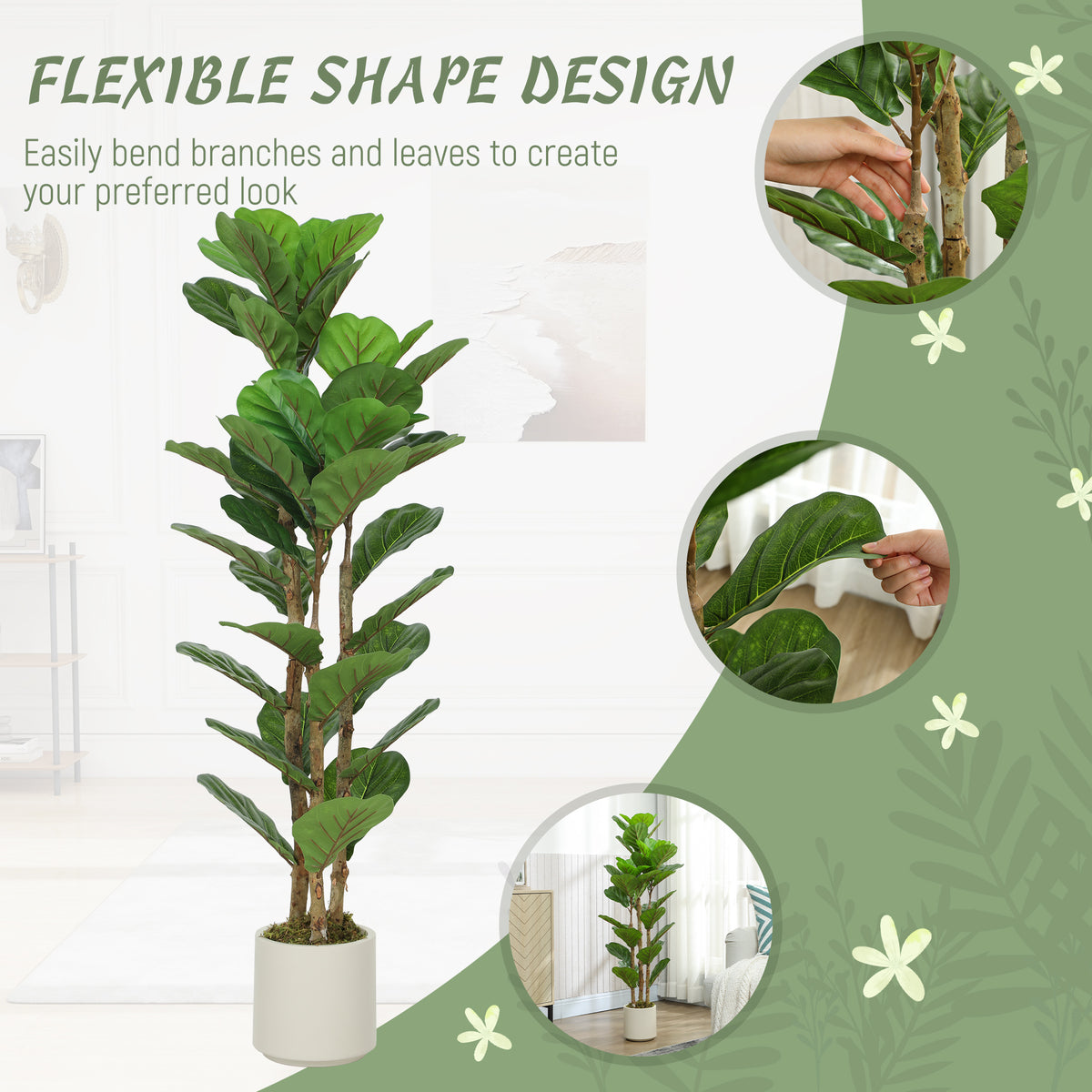 HOMCOM 120cm Artificial Fiddle Leaf Fig Tree - Green