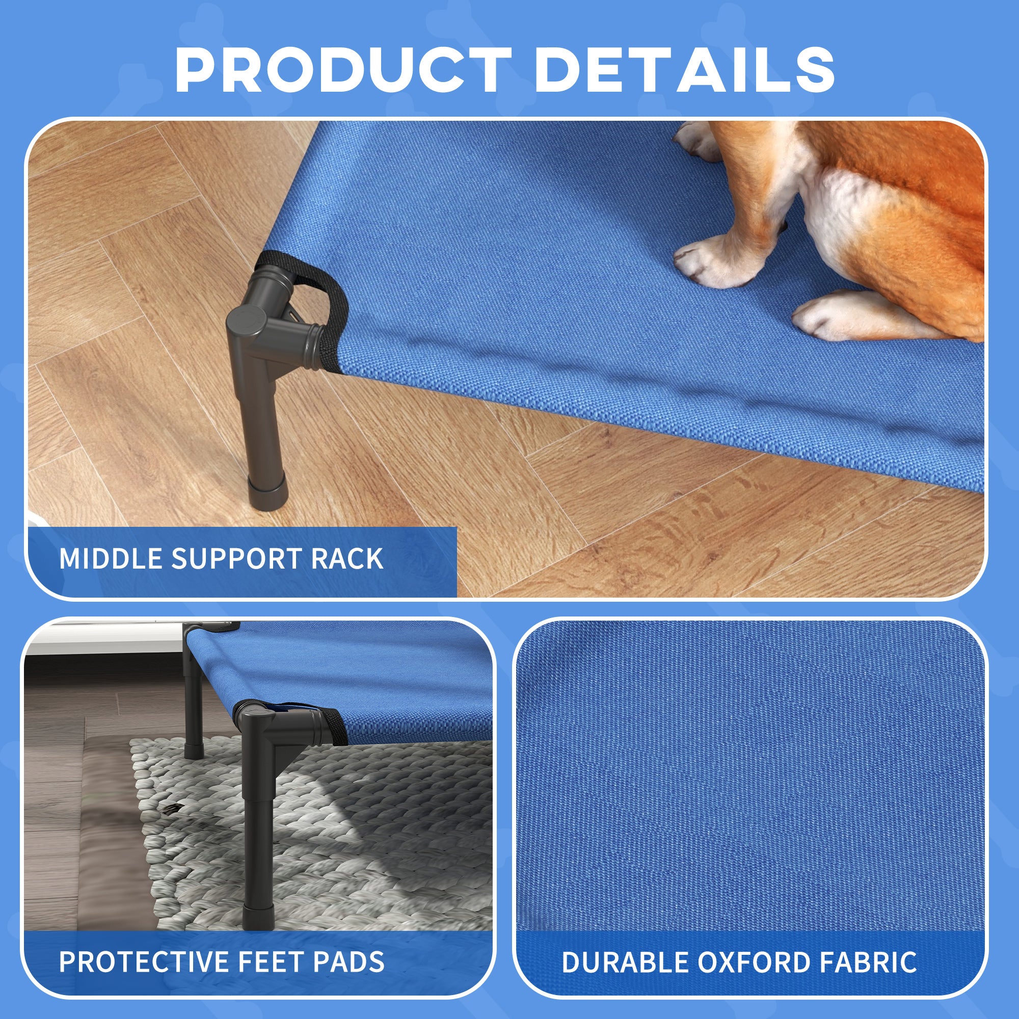 PawHut Medium Elevated Dog Bed, Portable with Metal Frame, Comfortable Raised Pet Bed, Blue, Perfect for Outdoor Use