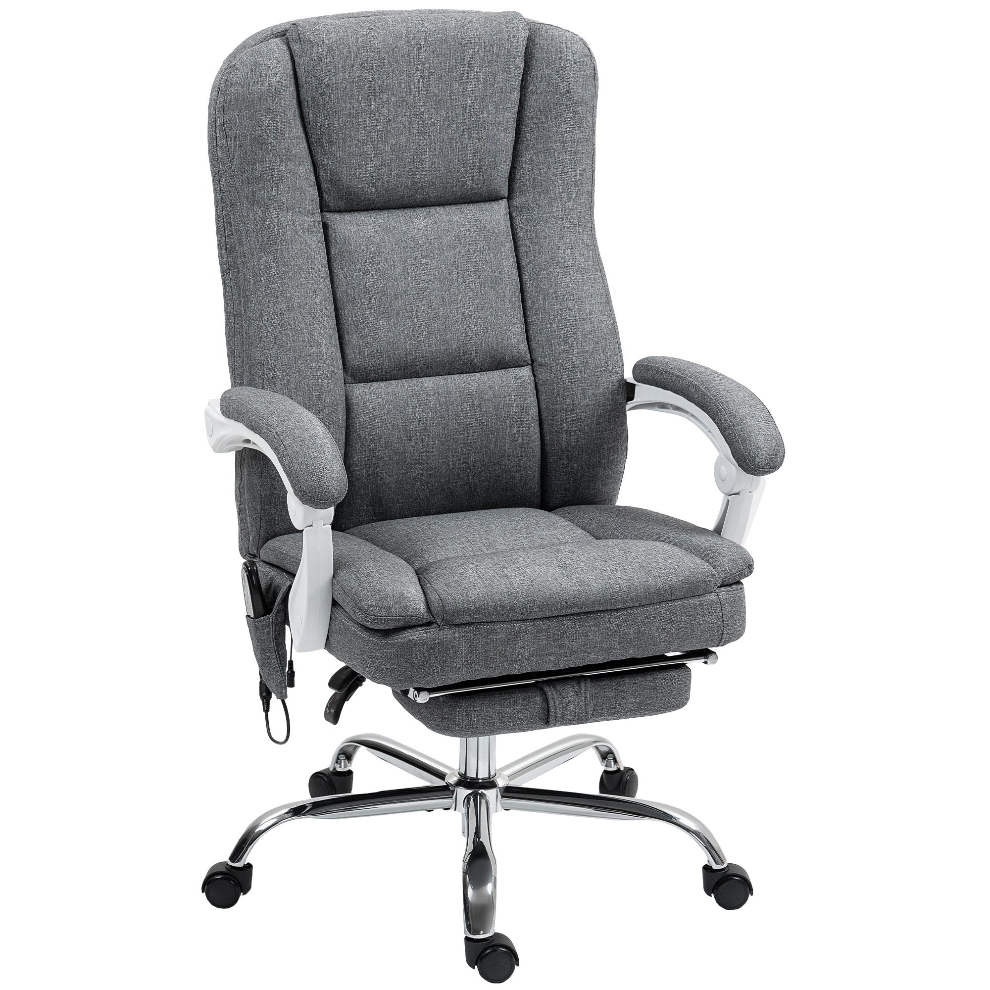 HOMCOM Executive Office Chair with 8-point Massage and Heat, Fabric Computer Desk Chair with Reclining Backrest, High Back, Height Adjustable, Swivel Wheels, Footrest, Remote, for Home, Grey - North Peak Garden Furniture