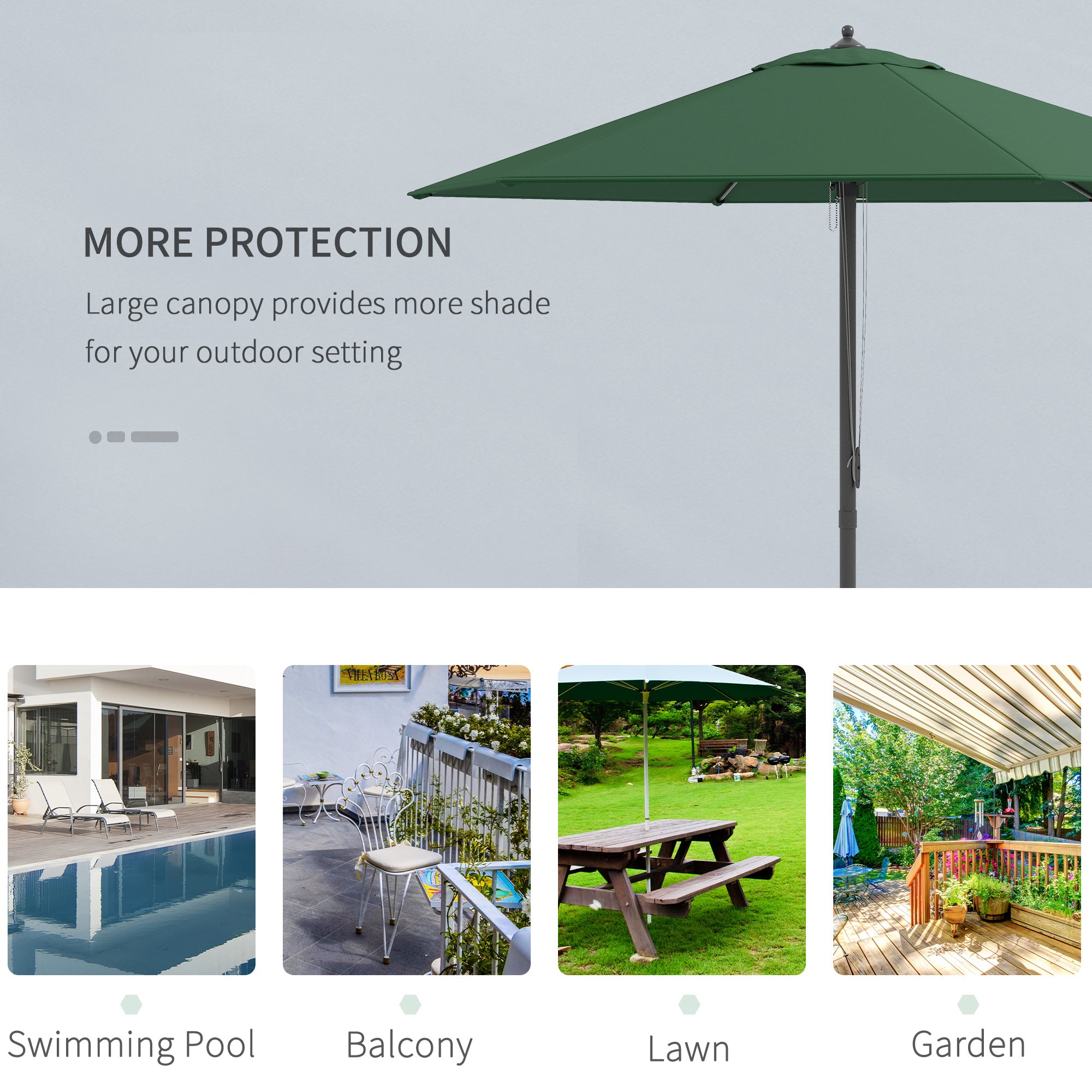 Outsunny 2.8m Garden Parasol Umbrella, Round Outdoor Market Table Umbrella Sun Shade Canopy, Green - North Peak Garden Furniture